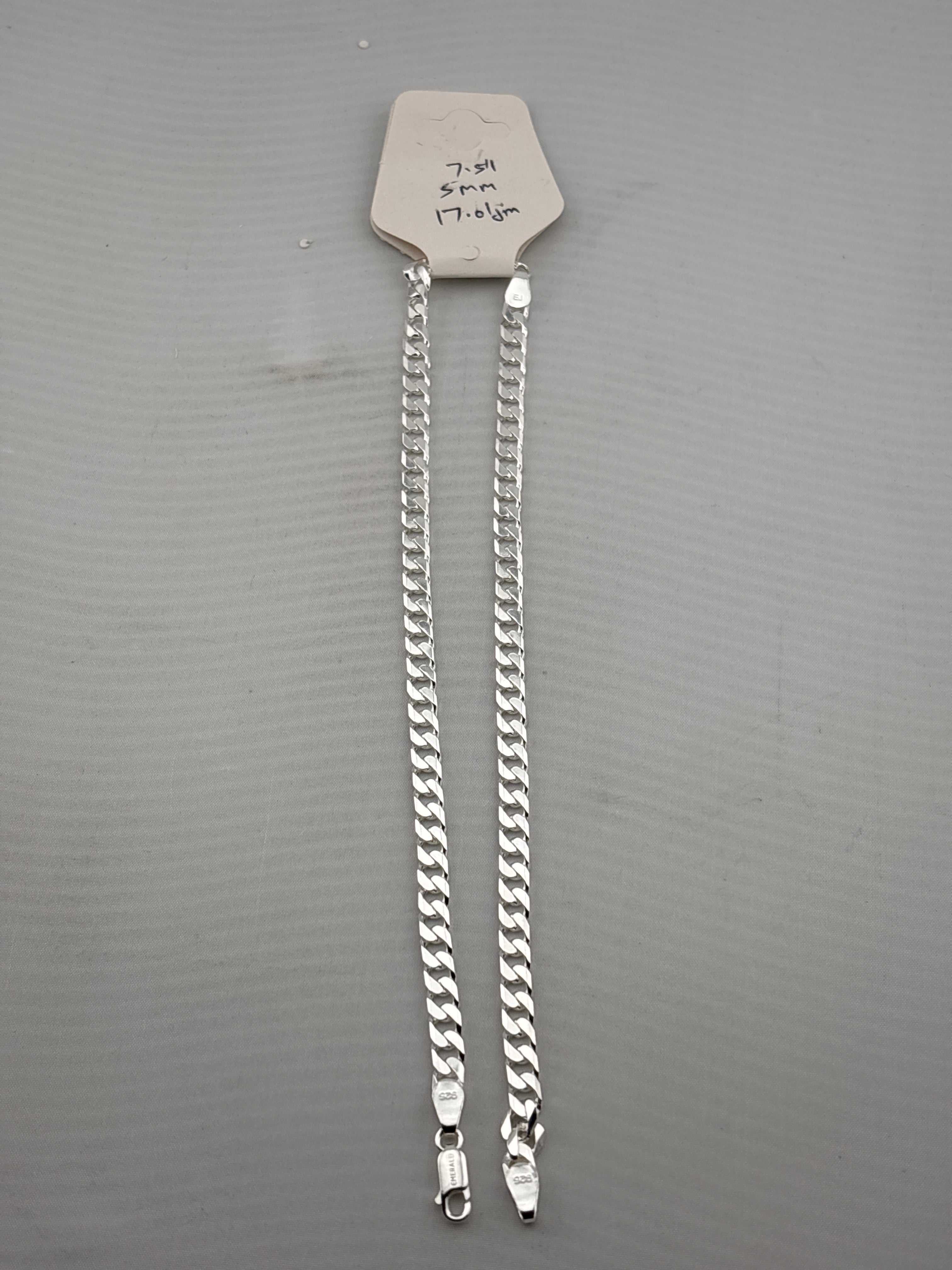 Silver Curb Link Bracelet 925 – Flat Chain