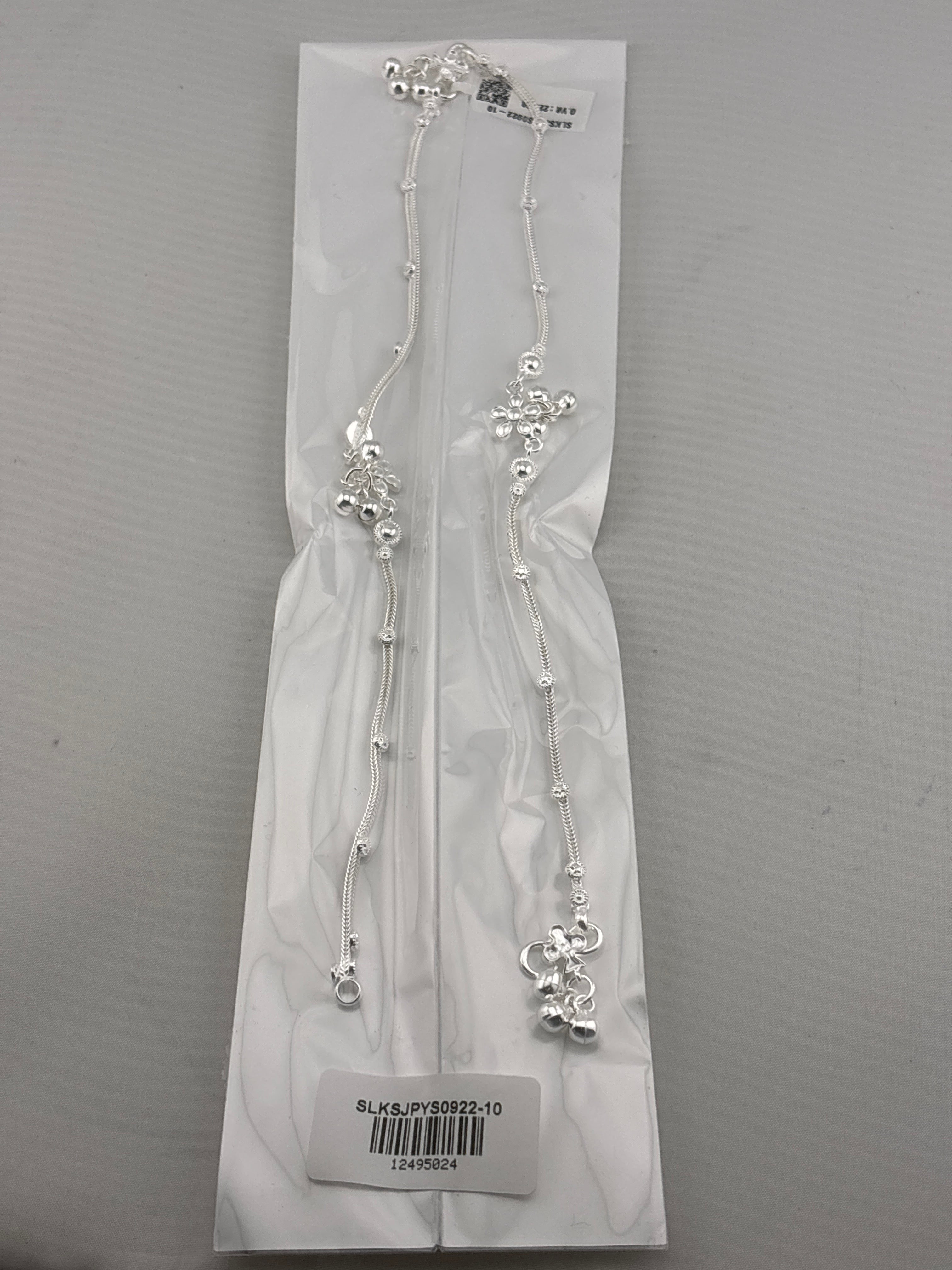 Floral Charm Station Silver Anklet – 99.9% Pure Silver – Weight:22g