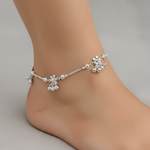 Floral Charm Station Silver Anklet – 99.9% Pure Silver – Weight:22g