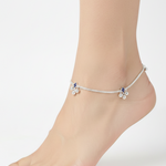 Blue Stone Bell Charm Silver Anklet – 99.9% Pure Silver – Weight:22g