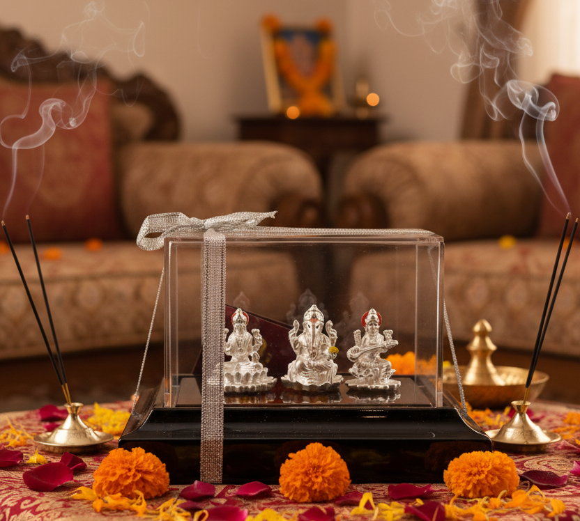 999 Pure Silver Ganesh, Lakshmi & Saraswathi Idol 17.75 gm
