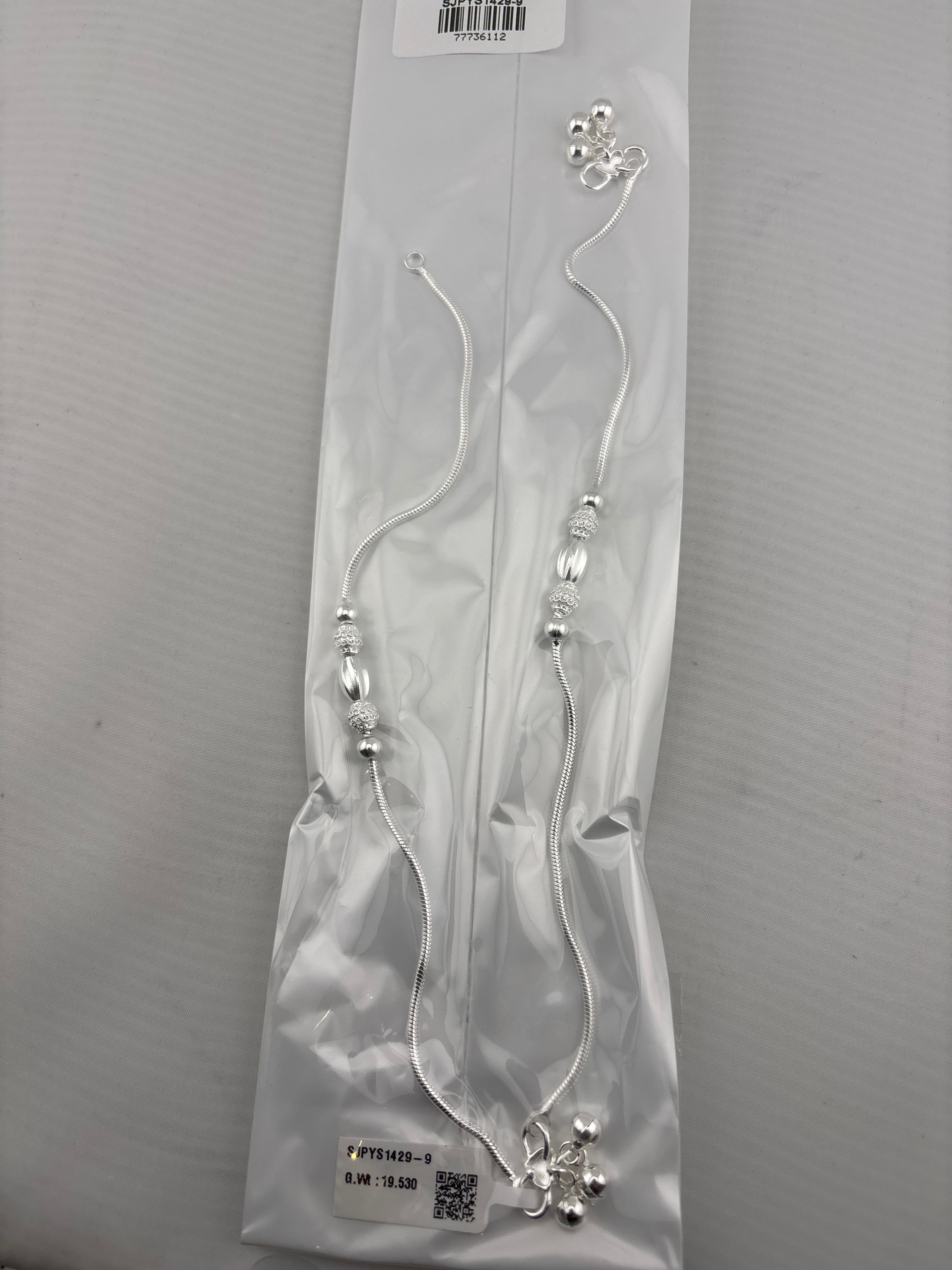 Trio Bead Elegance Silver Anklet – 99.9% Pure Silver – Weight:20g