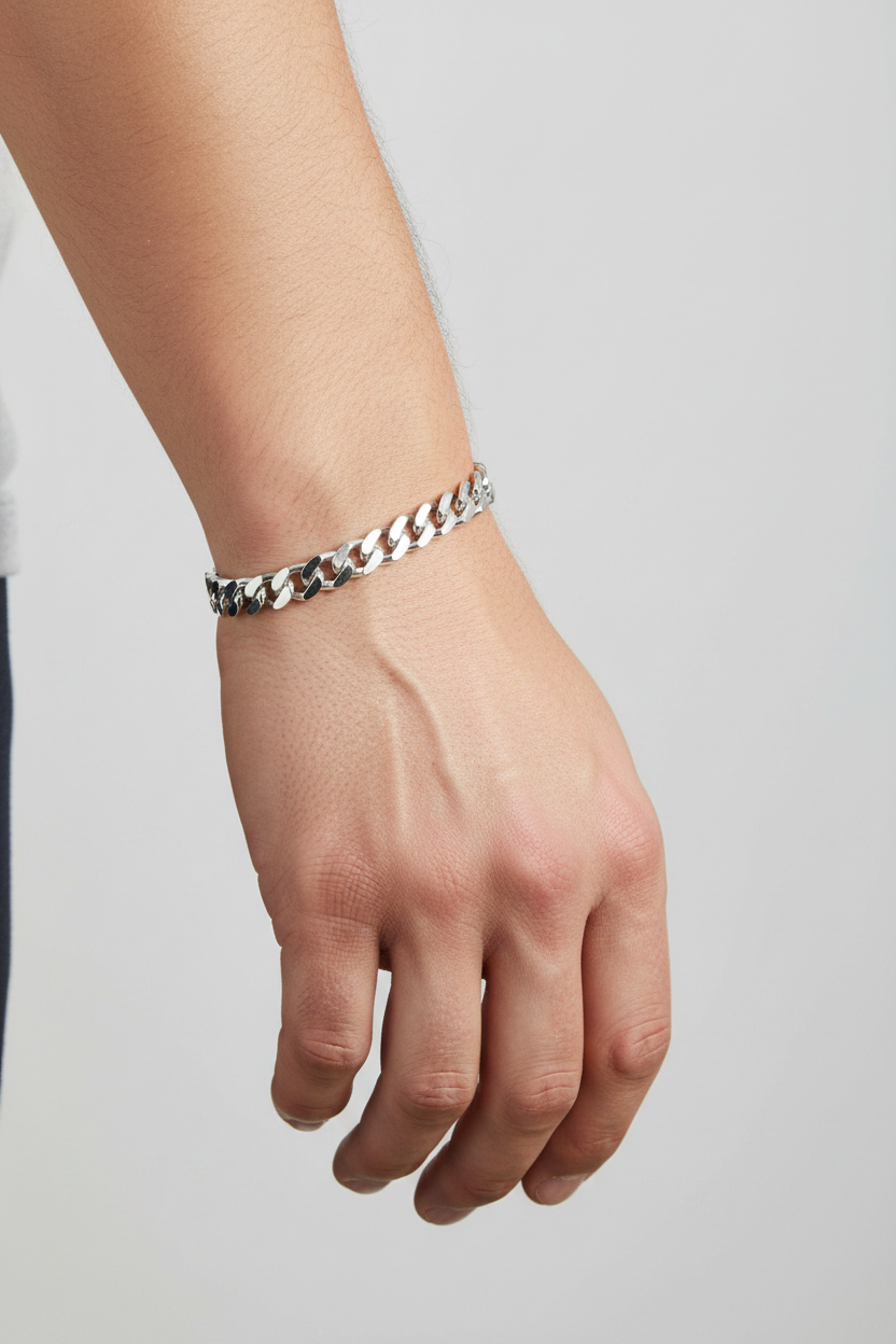 Silver Curb Link Bracelet 925 – Flat Chain