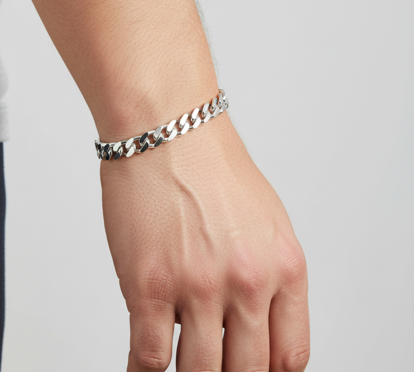 Silver Curb Link Bracelet 925 – Flat Chain