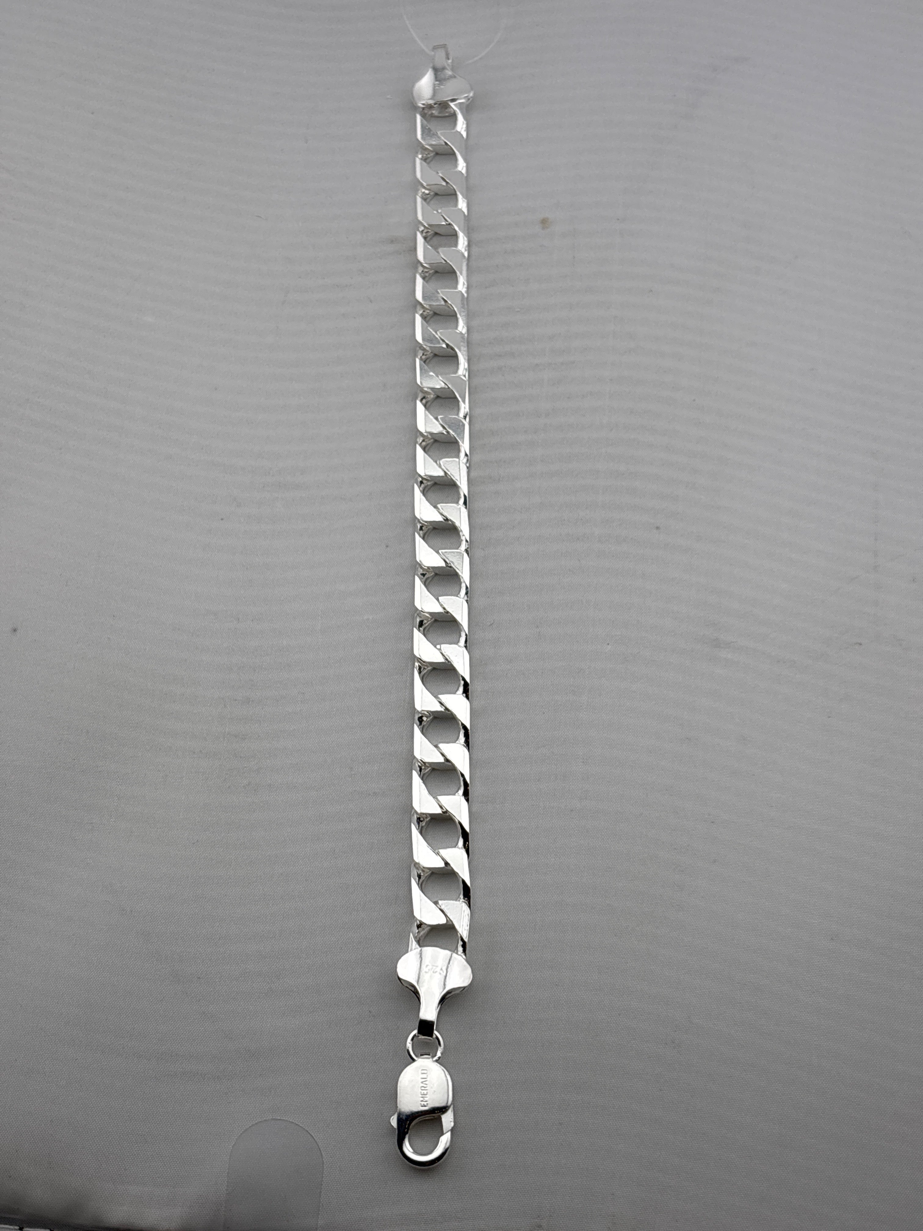 Silver Japanese Angular Curb Link Bracelet 925 – Angular Flat Chain
