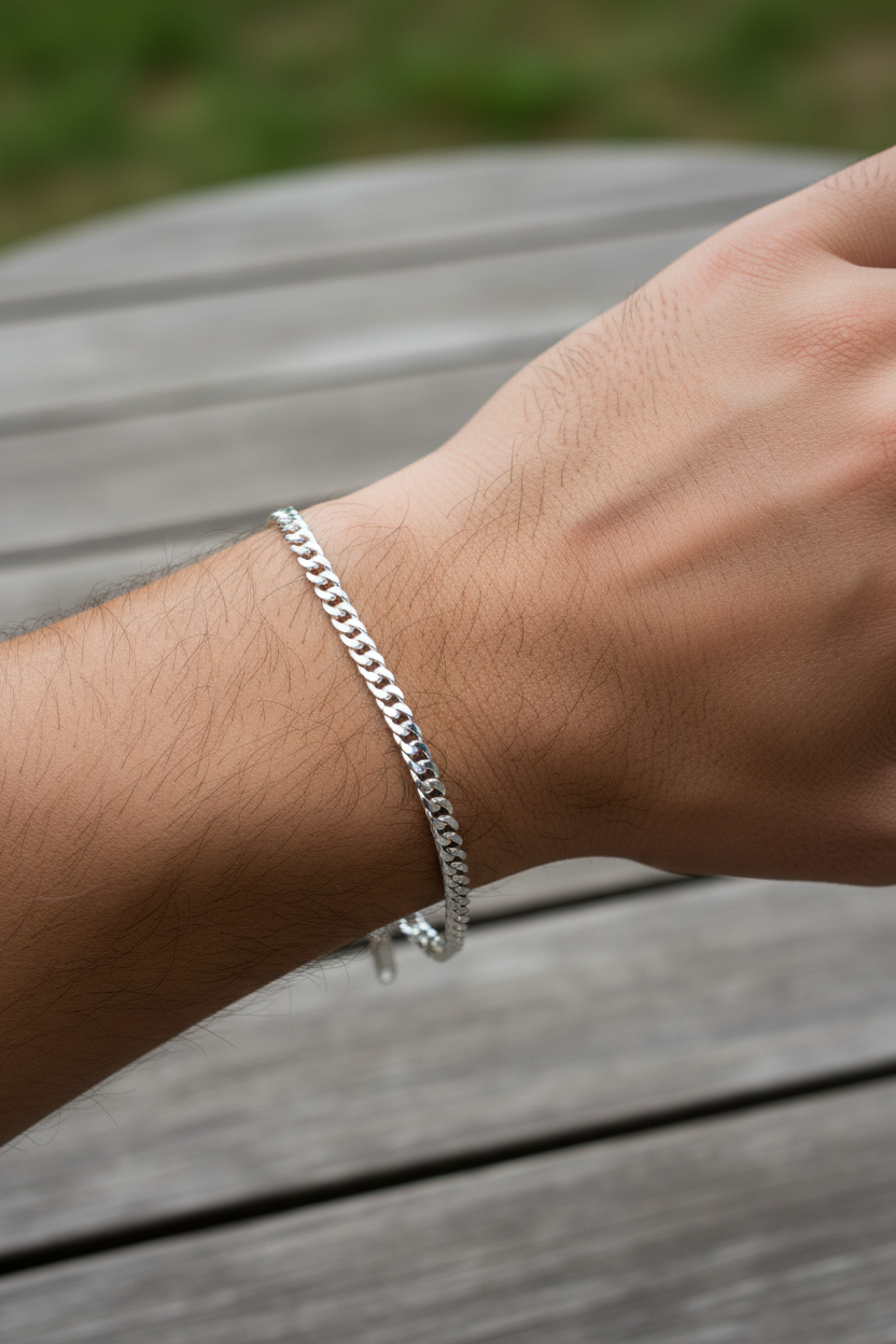 Silver Curb Link Bracelet 925 – Flat Chain