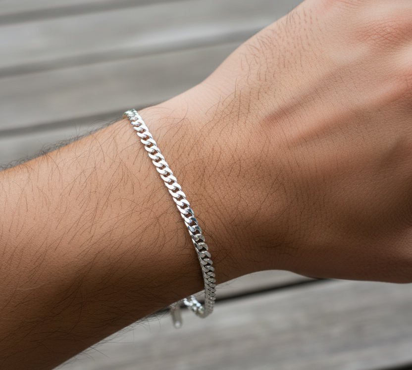 Silver Curb Link Bracelet 925 – Flat Chain