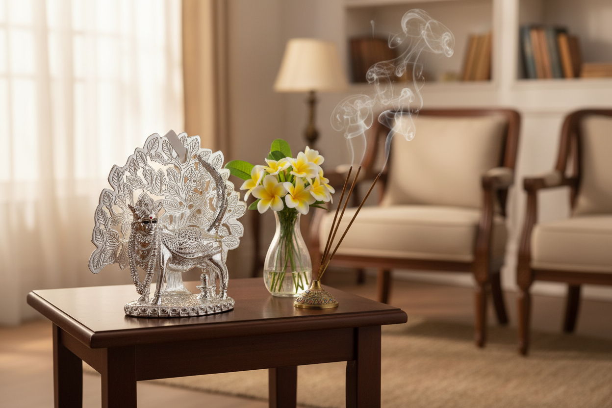 999 Pure Silver Kamdhenu Cow with Calf Idol 12g