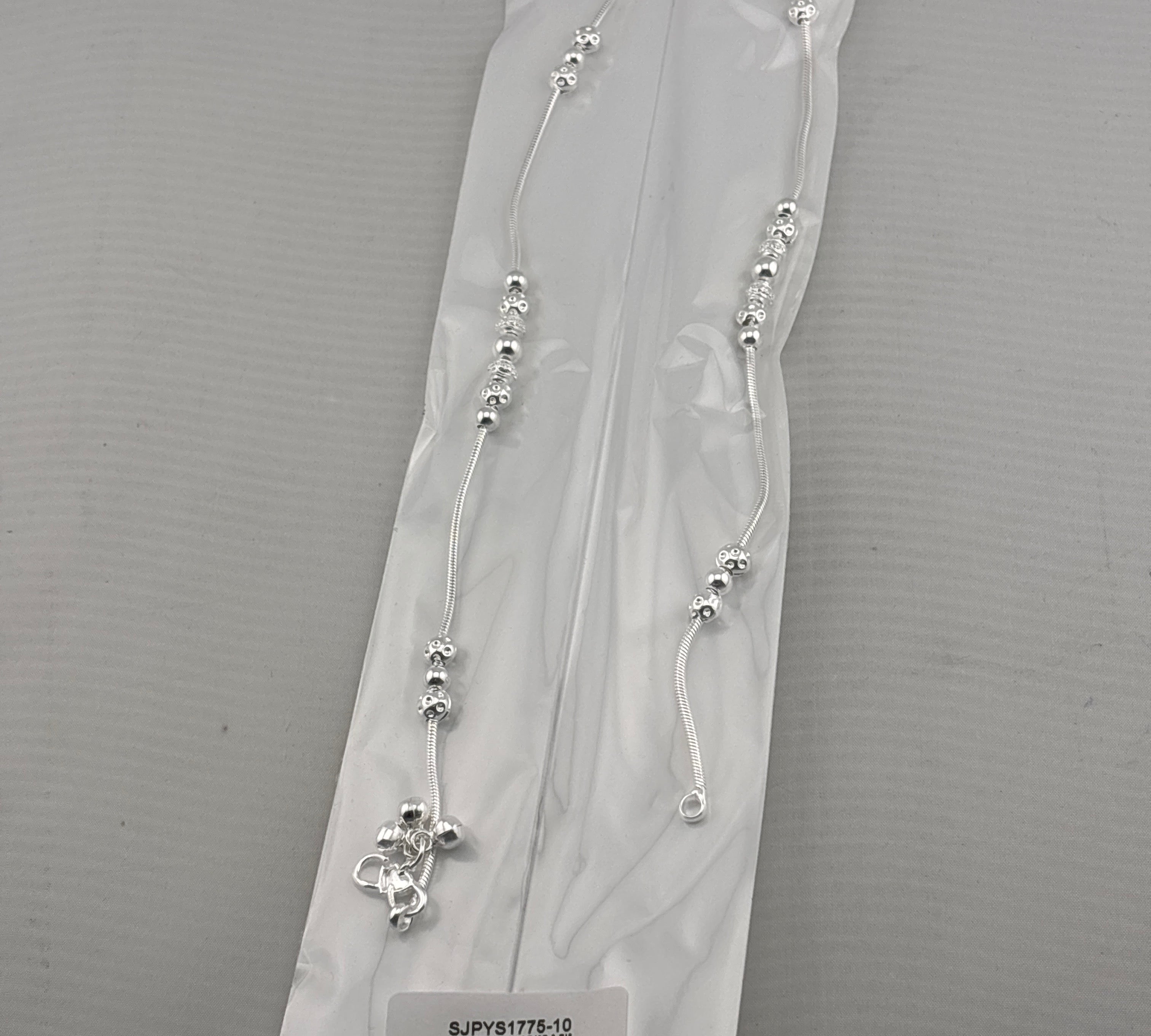 Graduated Bead Cluster Silver Anklet – 99.9% Pure Silver – Weight:22g