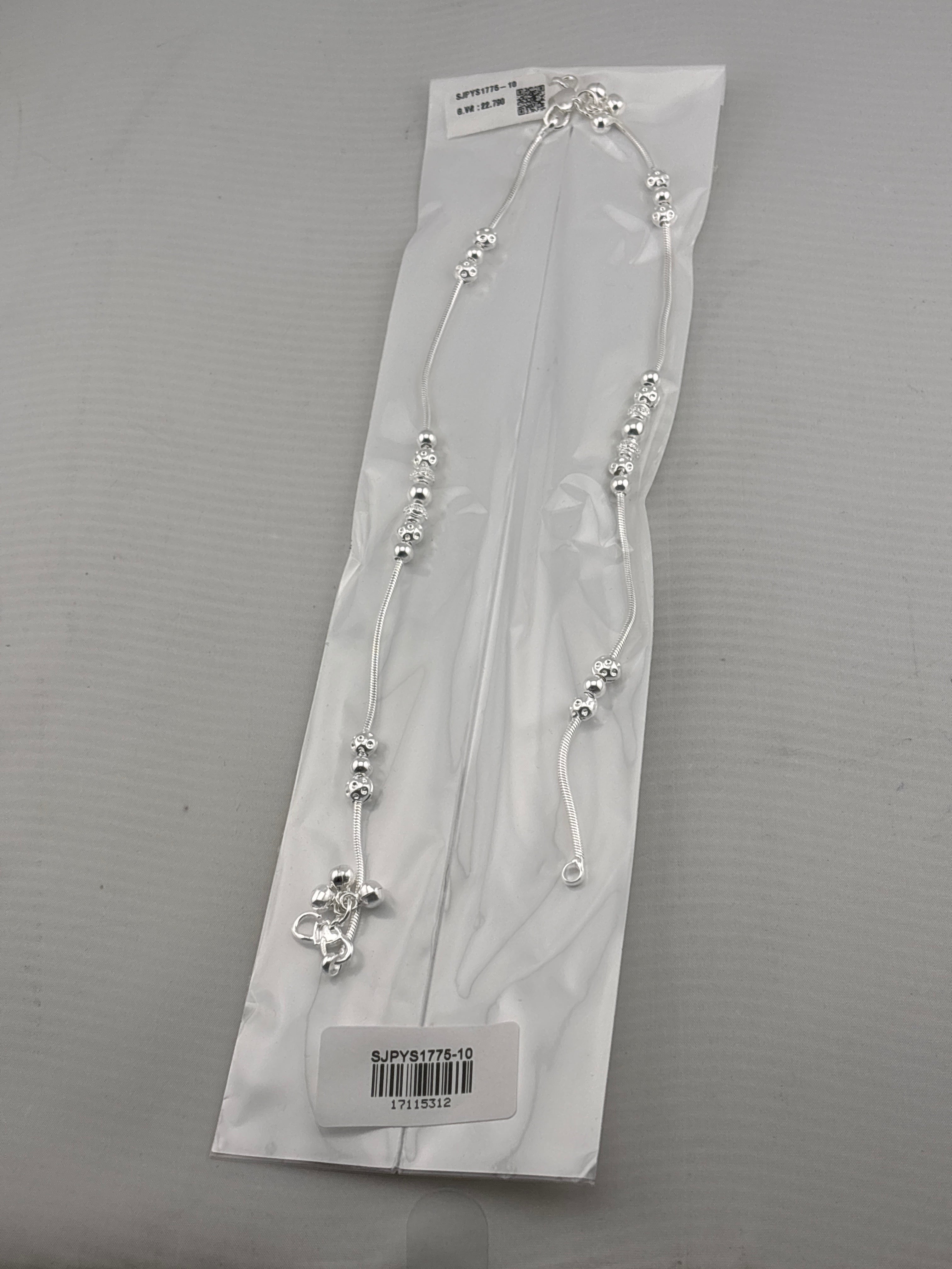 Graduated Bead Cluster Silver Anklet – 99.9% Pure Silver – Weight:22g