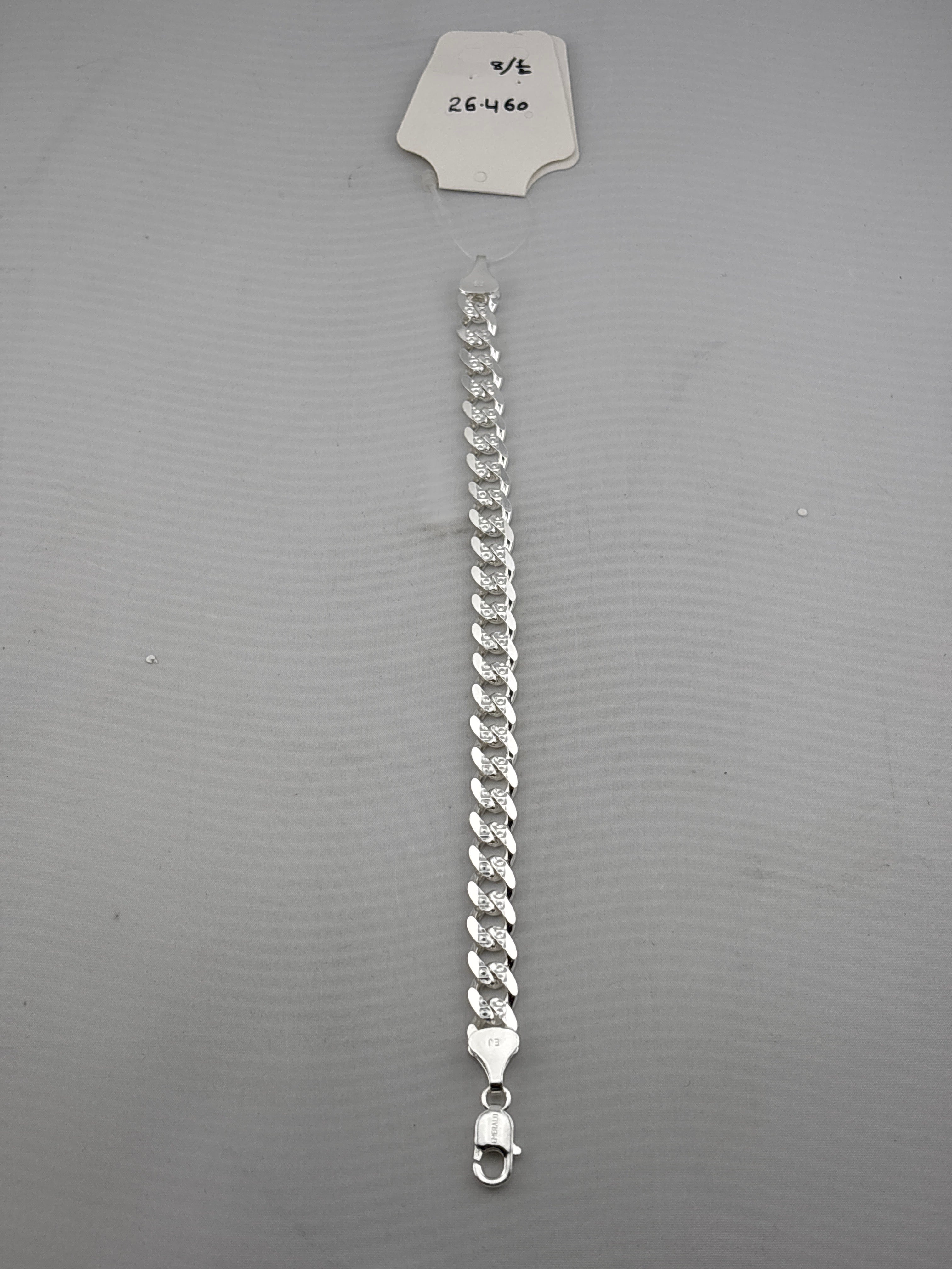 Silver Diamond Cut Curb Link Bracelet 925 – Faceted Flat Chain