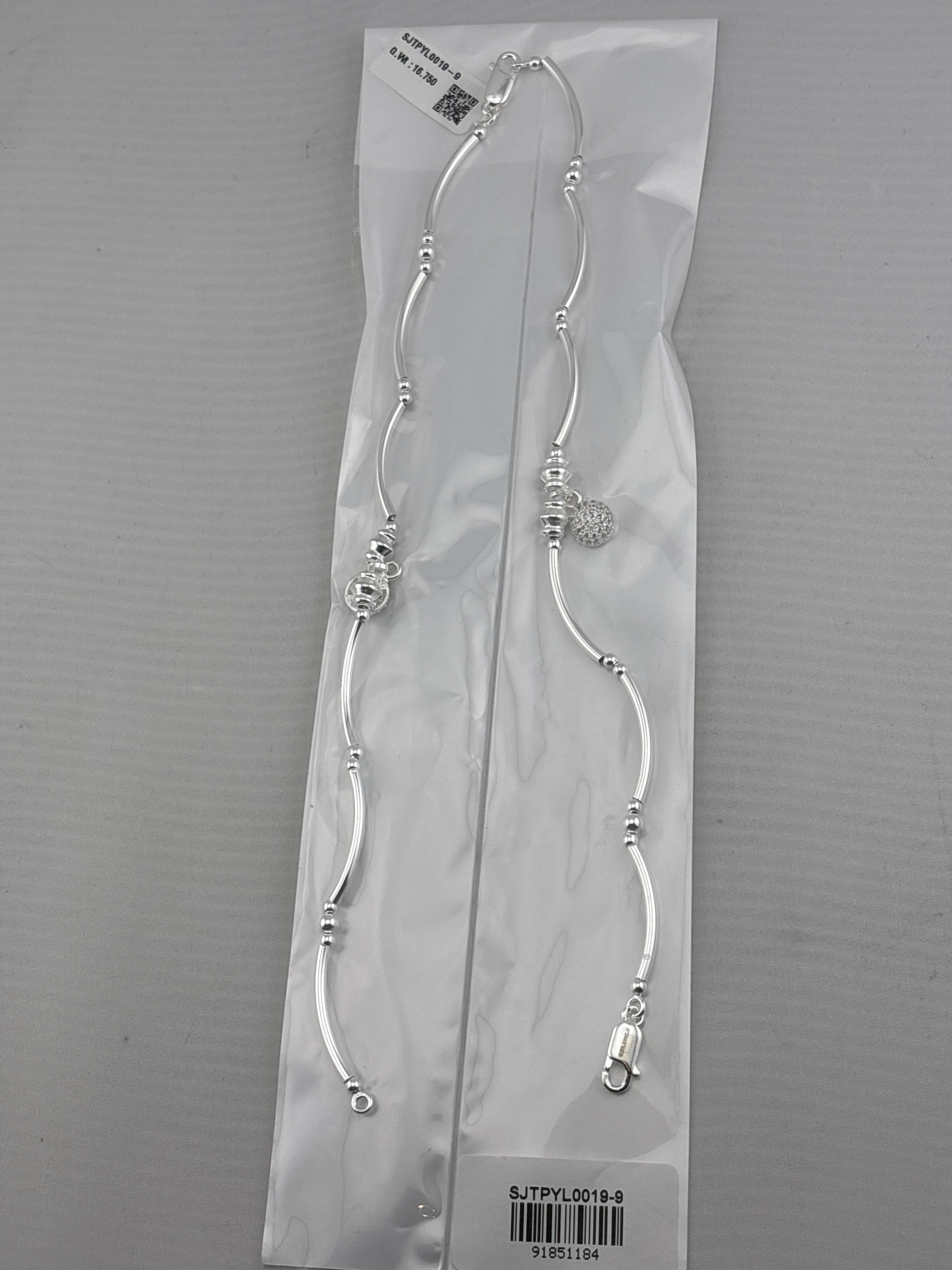Wave Bar Silver Anklet – 99.9% Pure Silver – Weight:16g