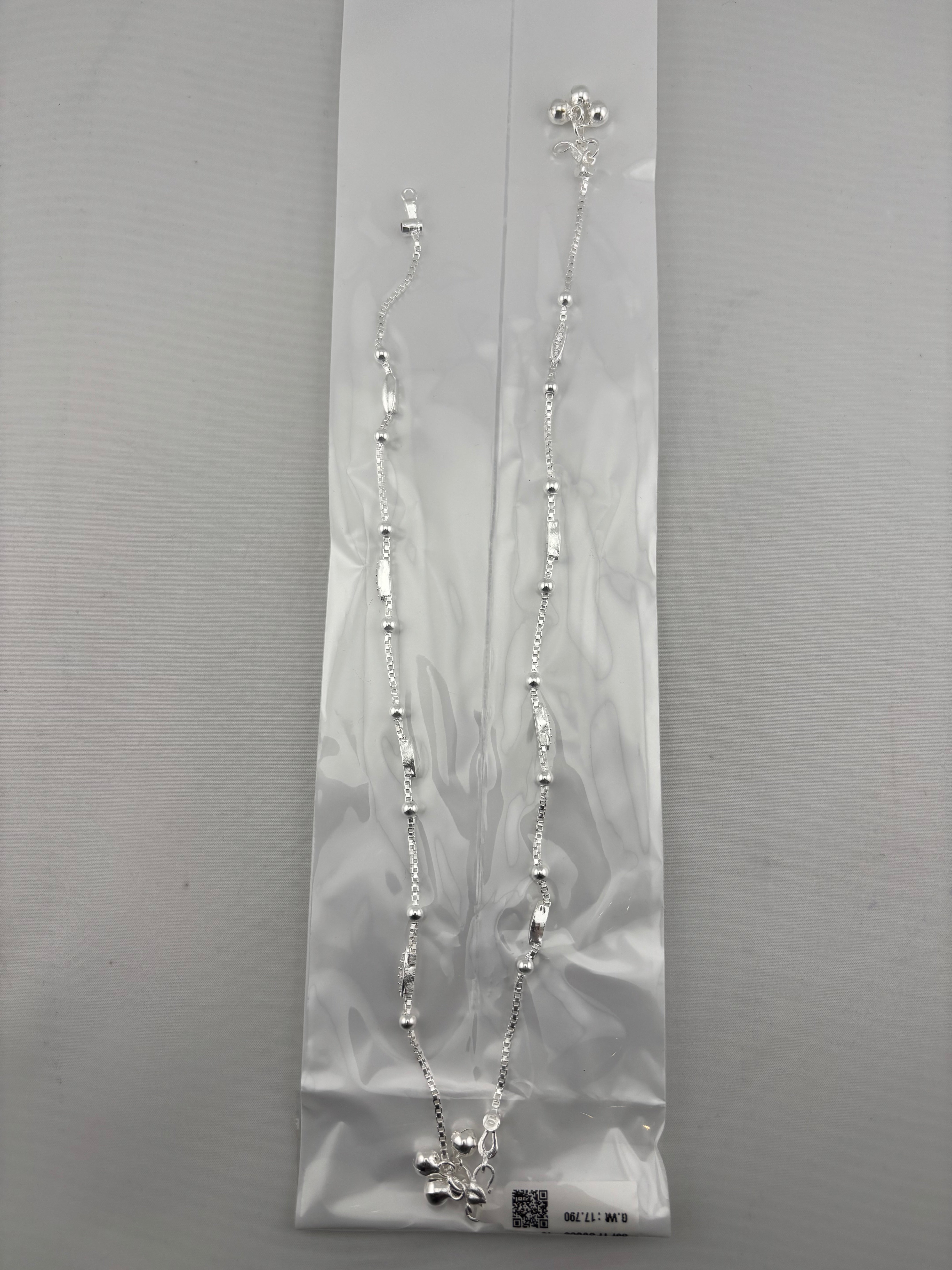 Bar Link Silver Anklet – 99.9% Pure Silver – Adjustable – 17.70 g