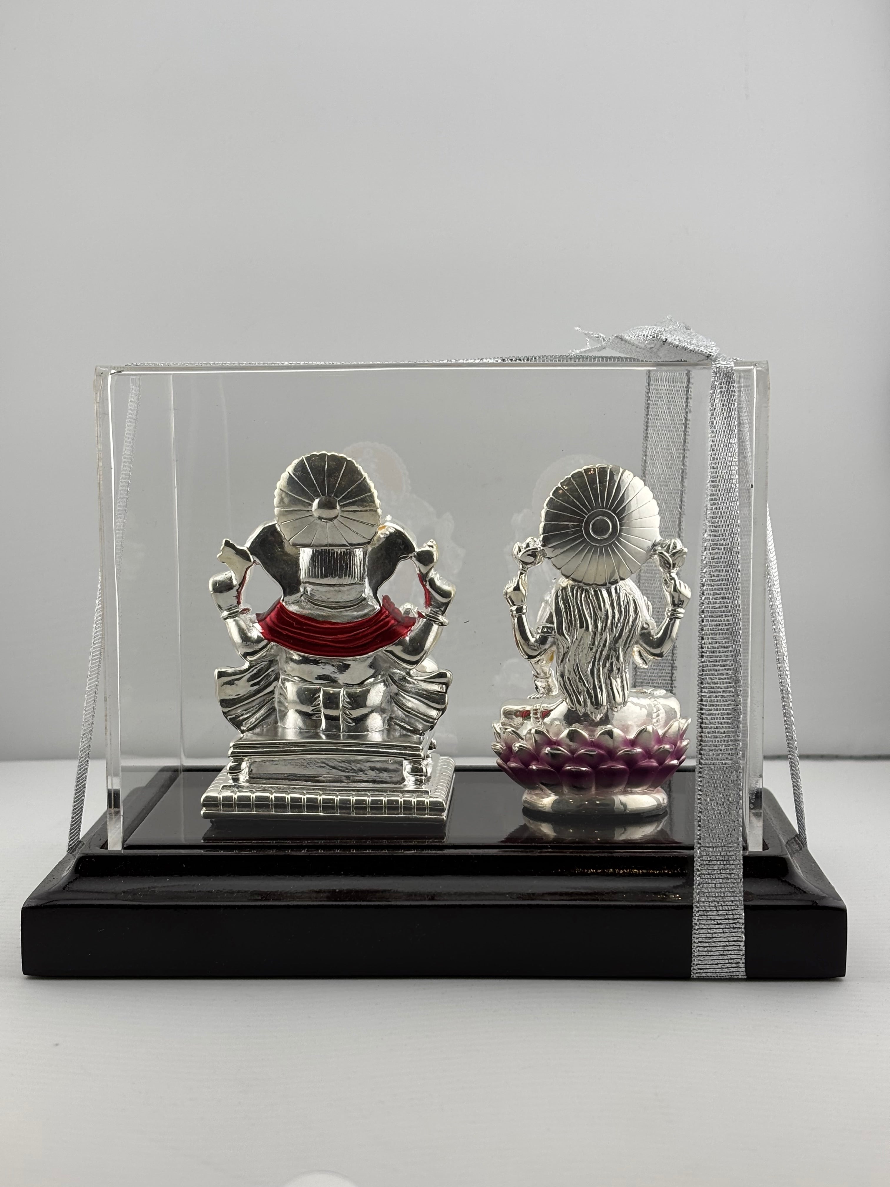 999 Pure Silver Ganesha & Lakshmi Idol 95gm – Auspicious Prosperity Murti for Temple Décor