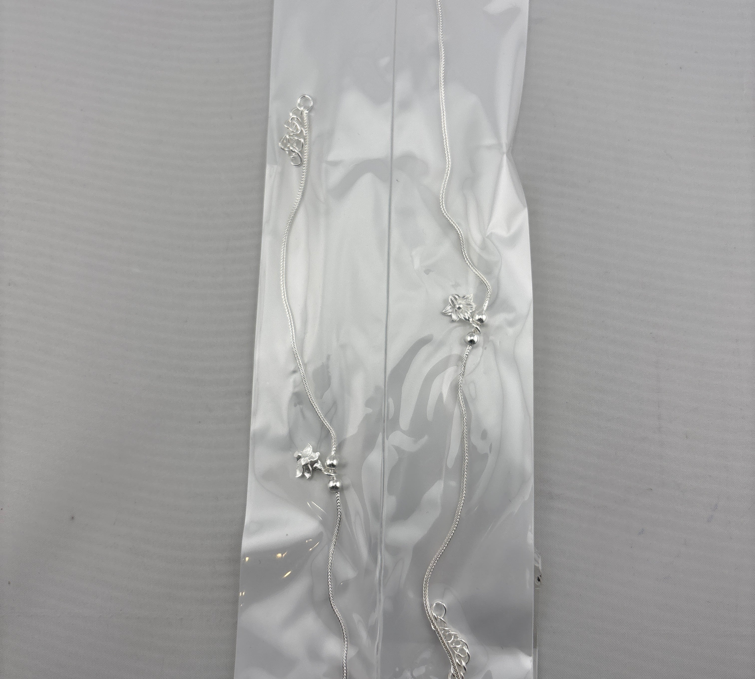 Mini Blossom Charm Silver Anklet – 99.9% Pure Silver – Weight:7g