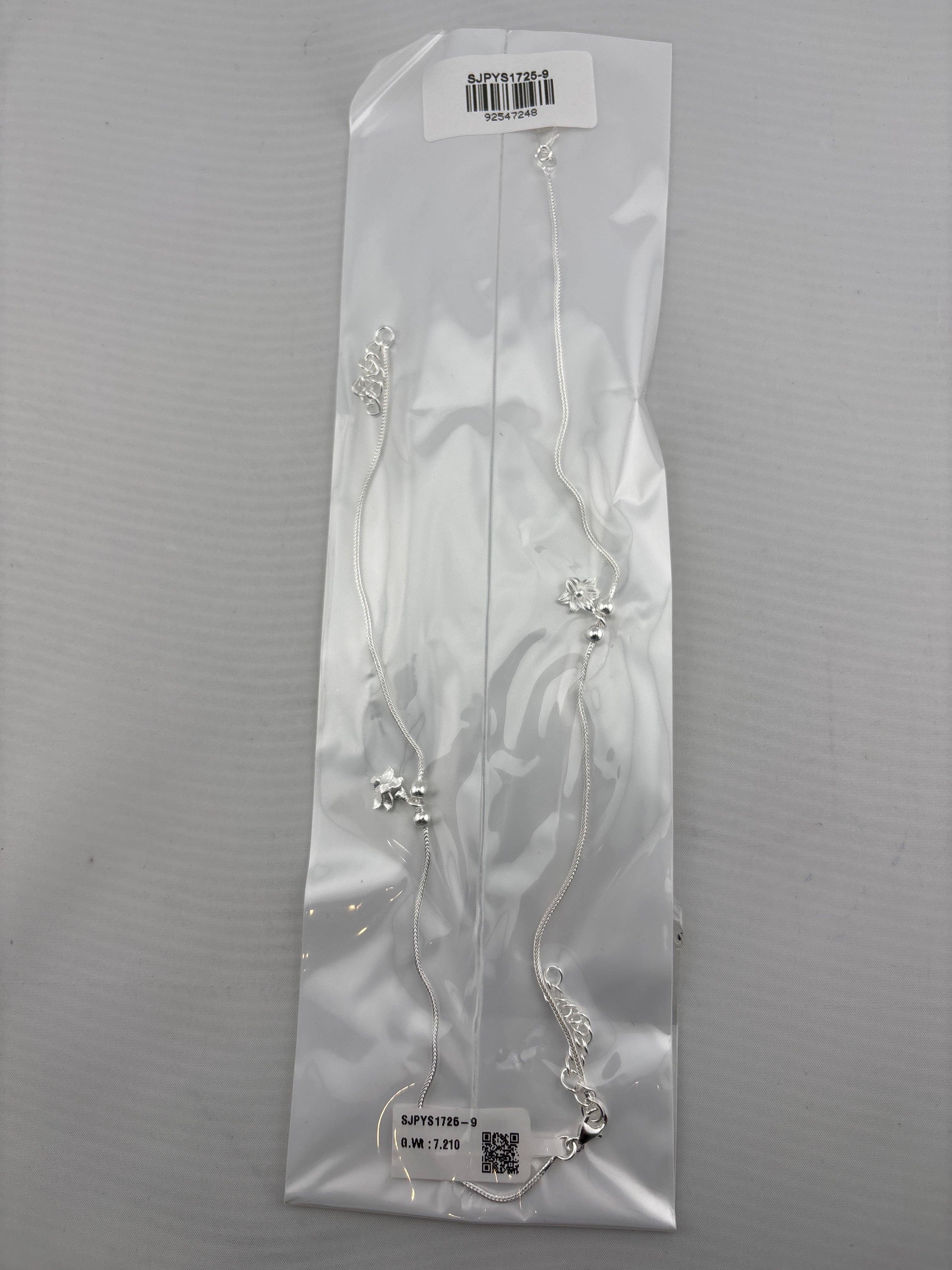 Mini Blossom Charm Silver Anklet – 99.9% Pure Silver – Weight:7g