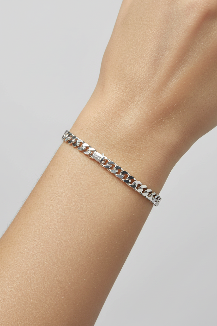 Silver Curb Link Bracelet 925 – Flat Chain