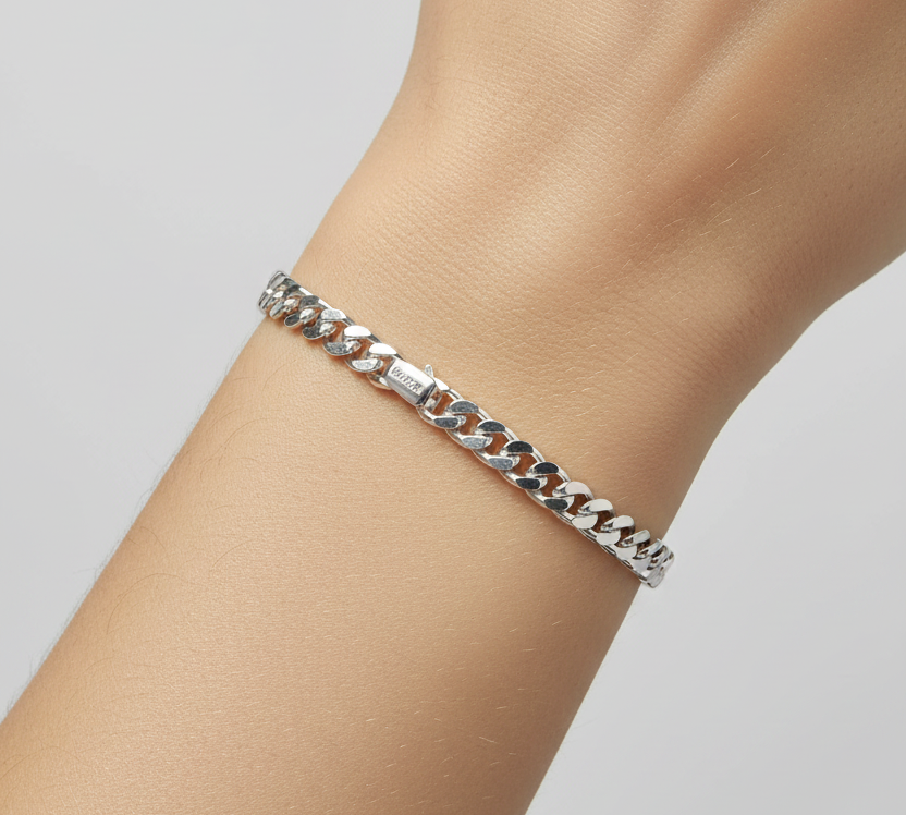 Silver Curb Link Bracelet 925 – Flat Chain