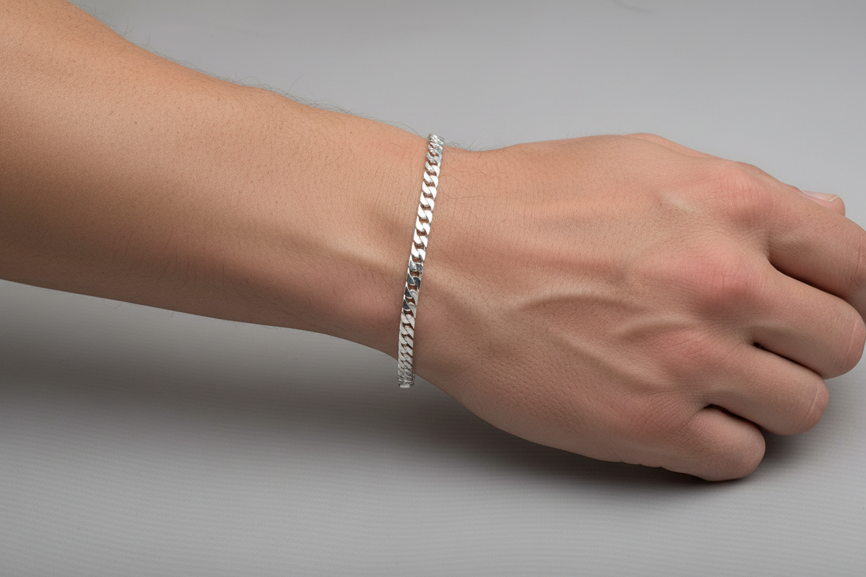 Silver Japanese Curb Link Bracelet 925 – Flat Chain