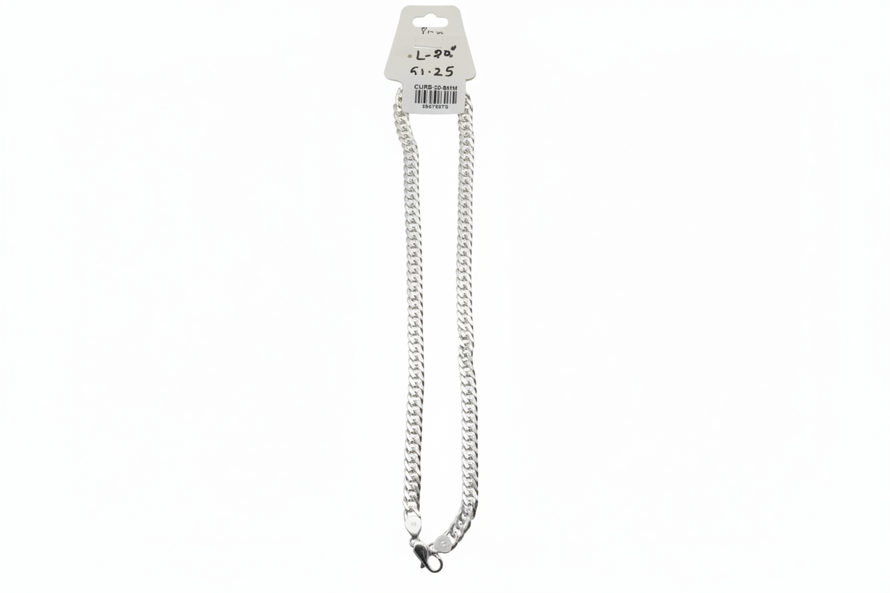 Japanese Curb Silver Chain in 925 Sterling Silver | Sleek Flat Link Chain Necklace