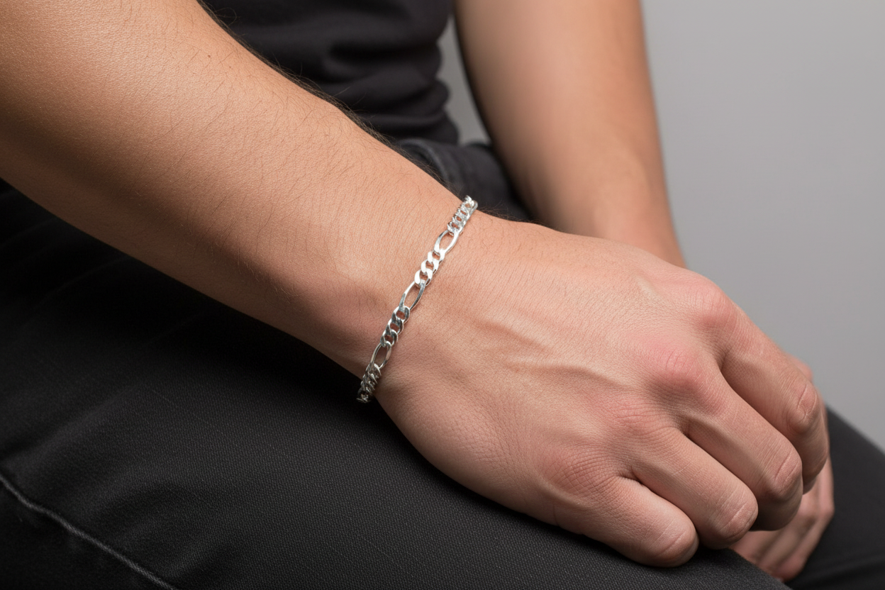 925 Sterling Silver Figaro Chain Bracelet – Italian Link