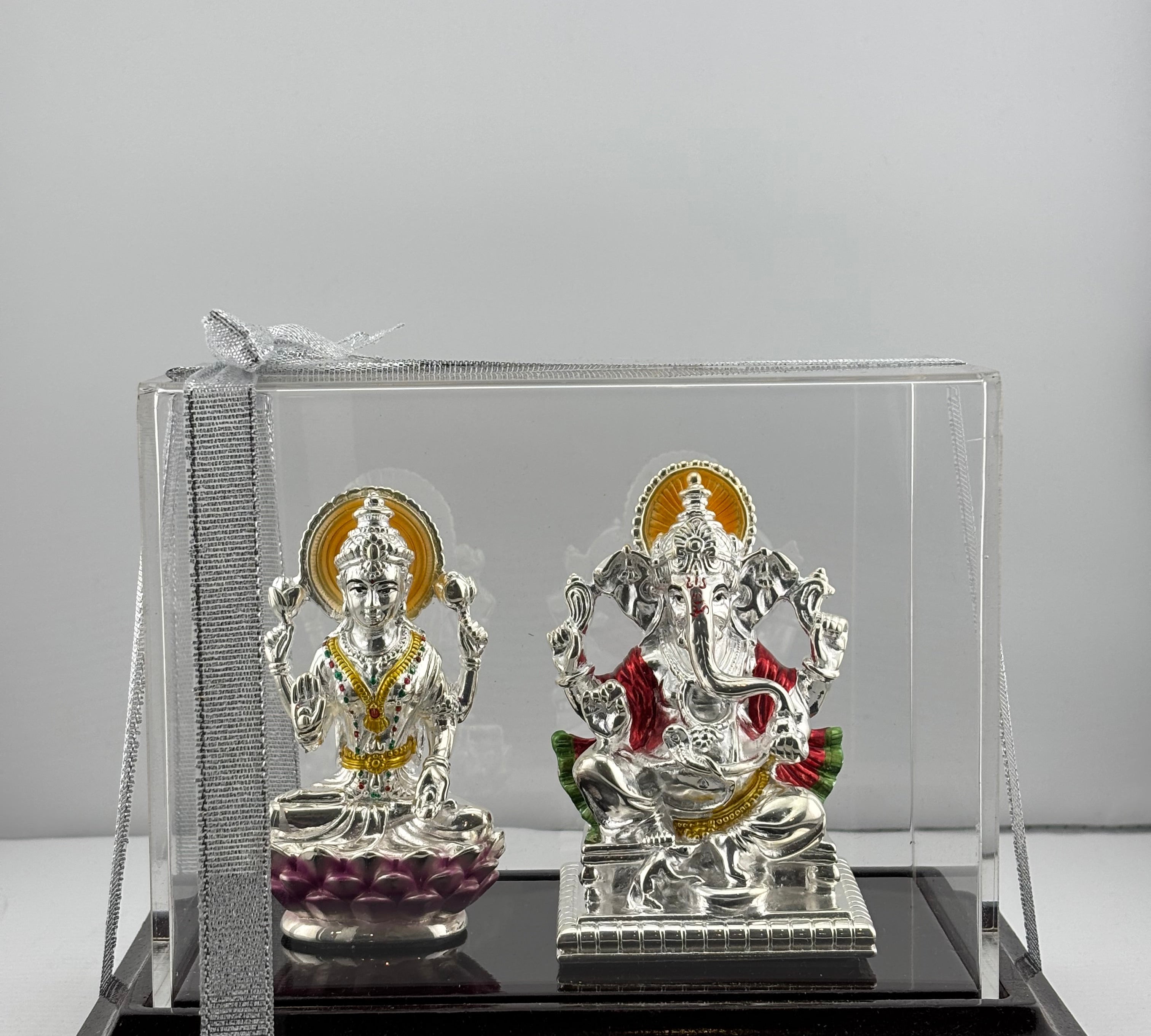 999 Pure Silver Ganesha & Lakshmi Idol 95gm – Auspicious Prosperity Murti for Temple Décor