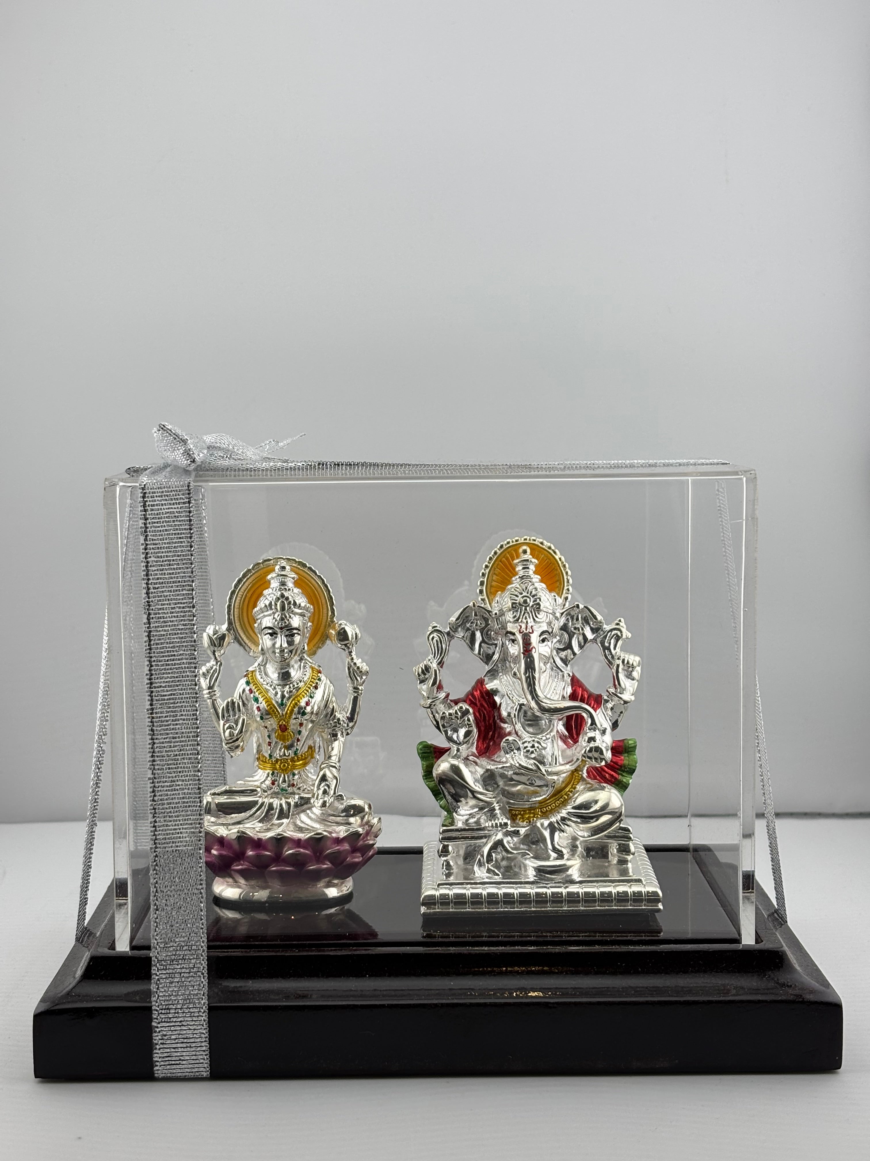 999 Pure Silver Ganesha & Lakshmi Idol 95gm – Auspicious Prosperity Murti for Temple Décor