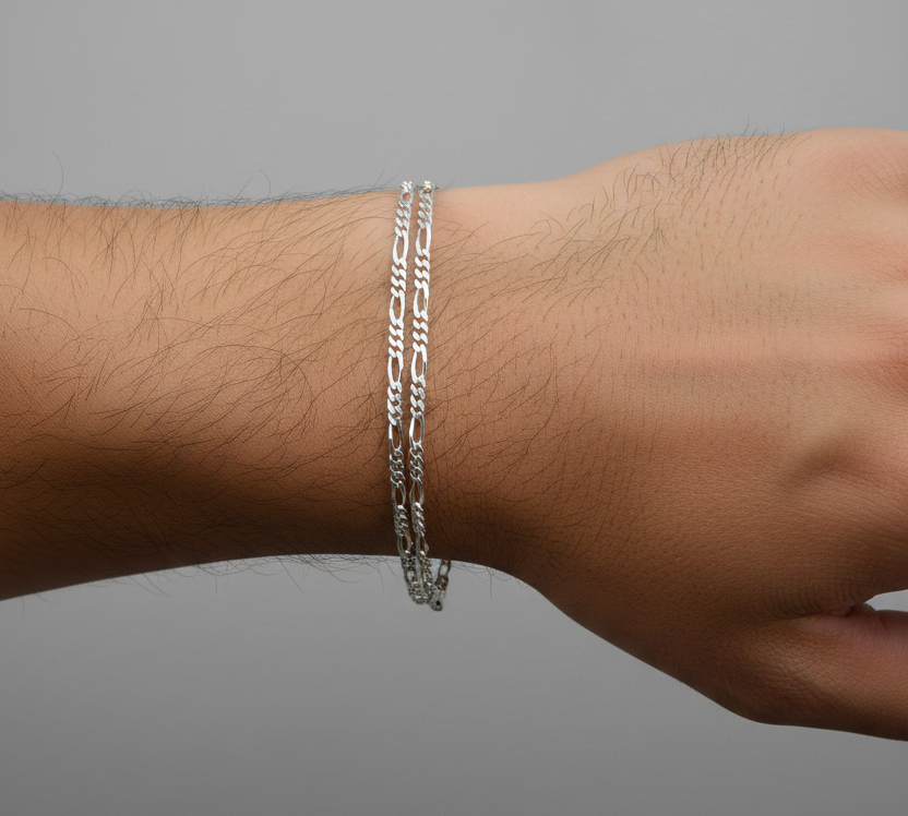 925 Sterling Silver Figaro Chain Bracelet – Italian Link