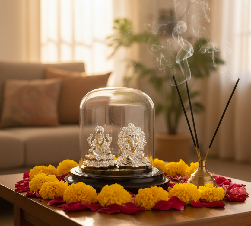 999 Pure Silver Ganesha & Lakshmi Idol 15gm – Prosperity Murti for Diwali & Temple Décor