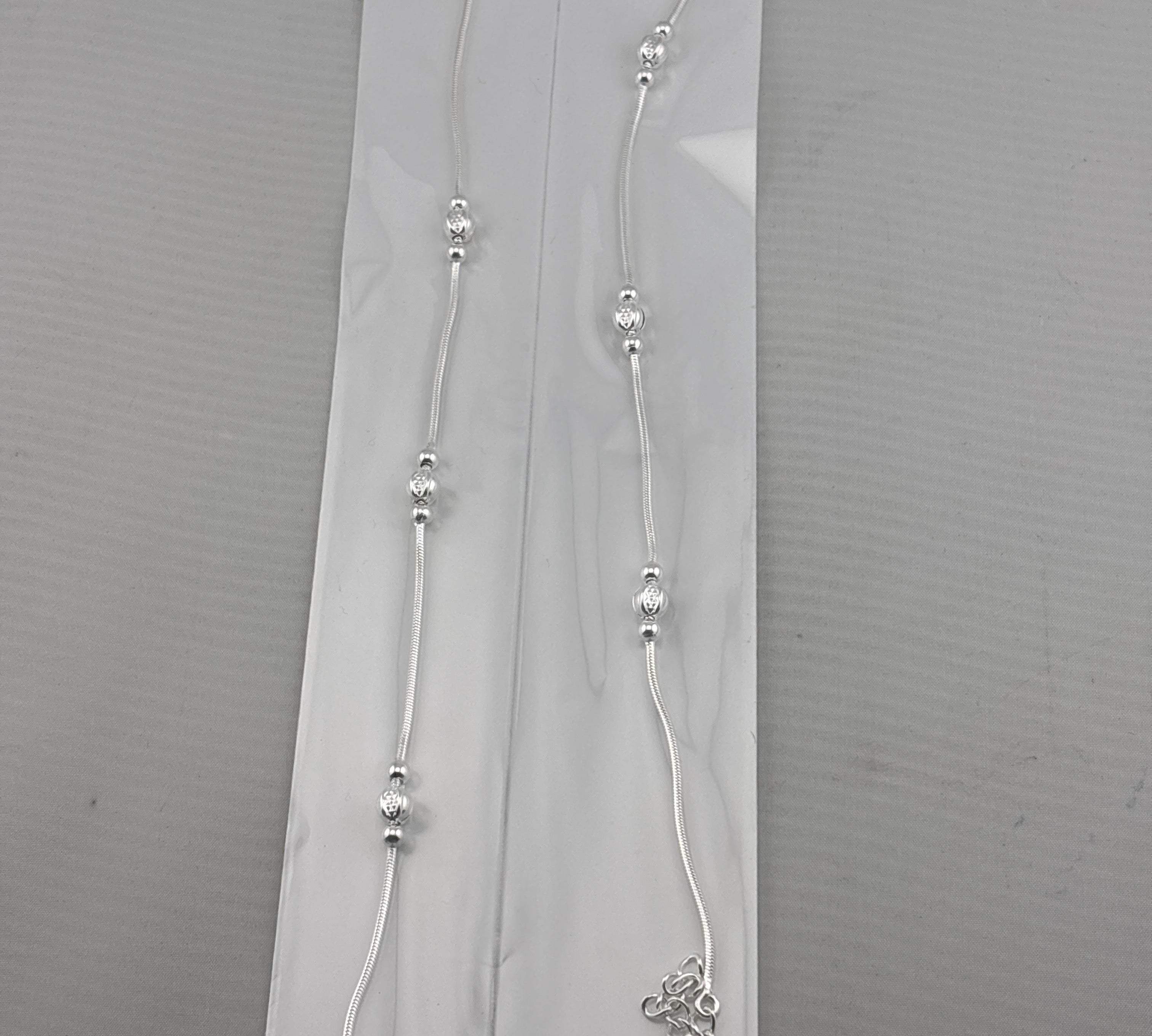 Wave Diamond – Cut Bead Silver Anklet – 99.9% Pure Silver – Weight:14g
