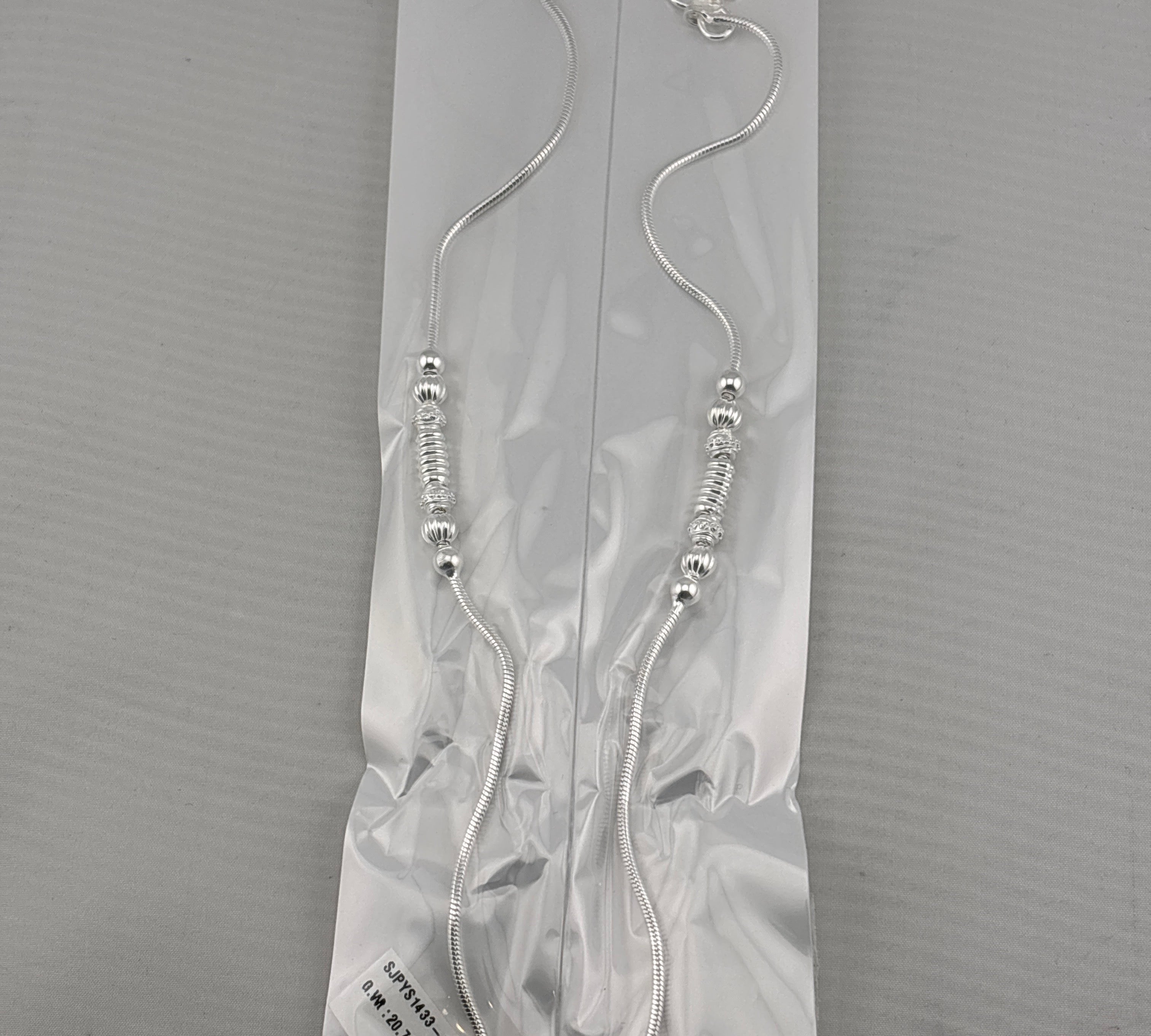 Stacked Bead Harmony Silver Anklet – 99.9% Pure Silver – Weight:20g