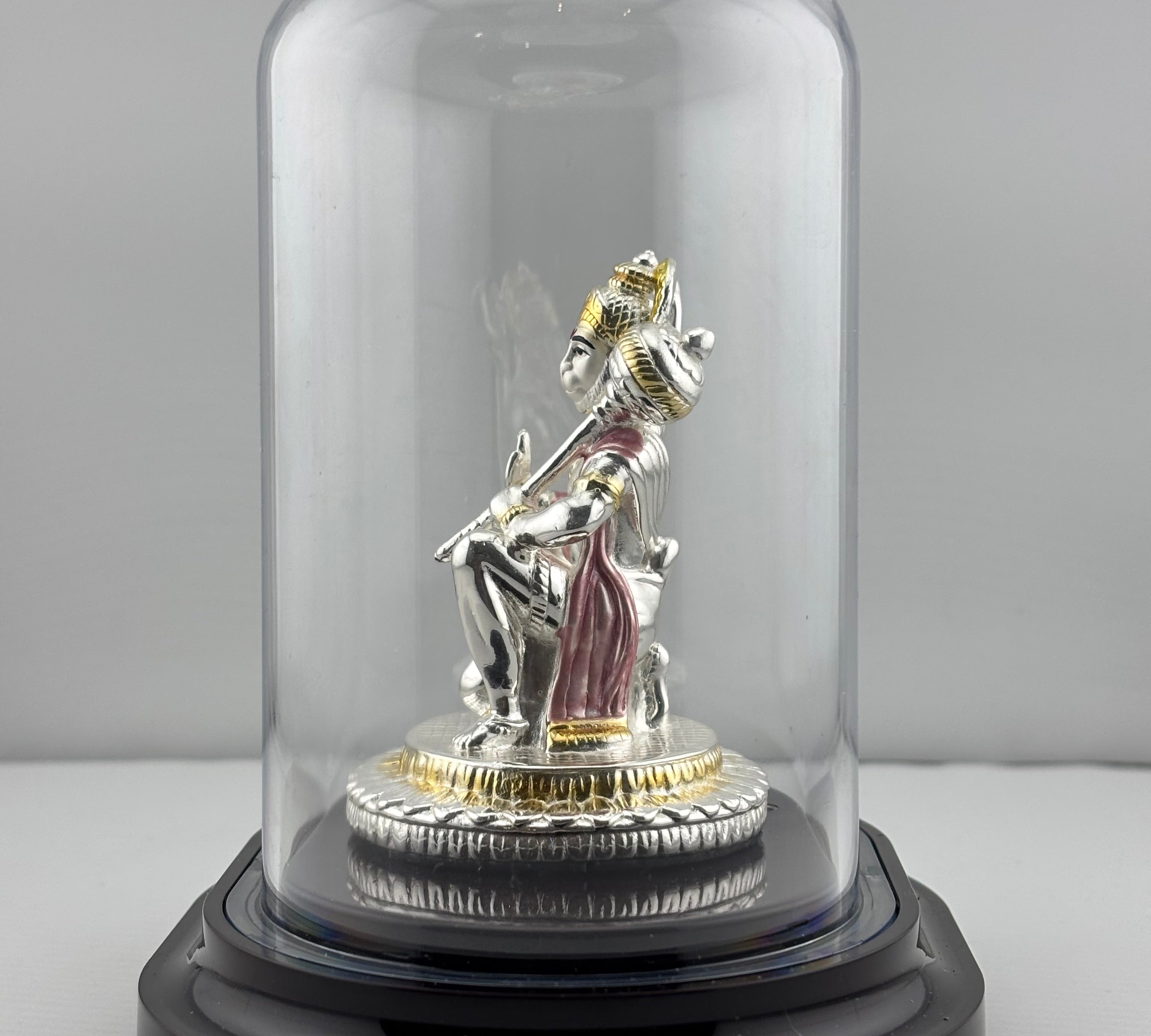 999 Pure Silver Lord Hanuman Idol in Protective Acrylic Dome 33.31 gm  – Divine Bajrangbali Murti for Temple & Pooja