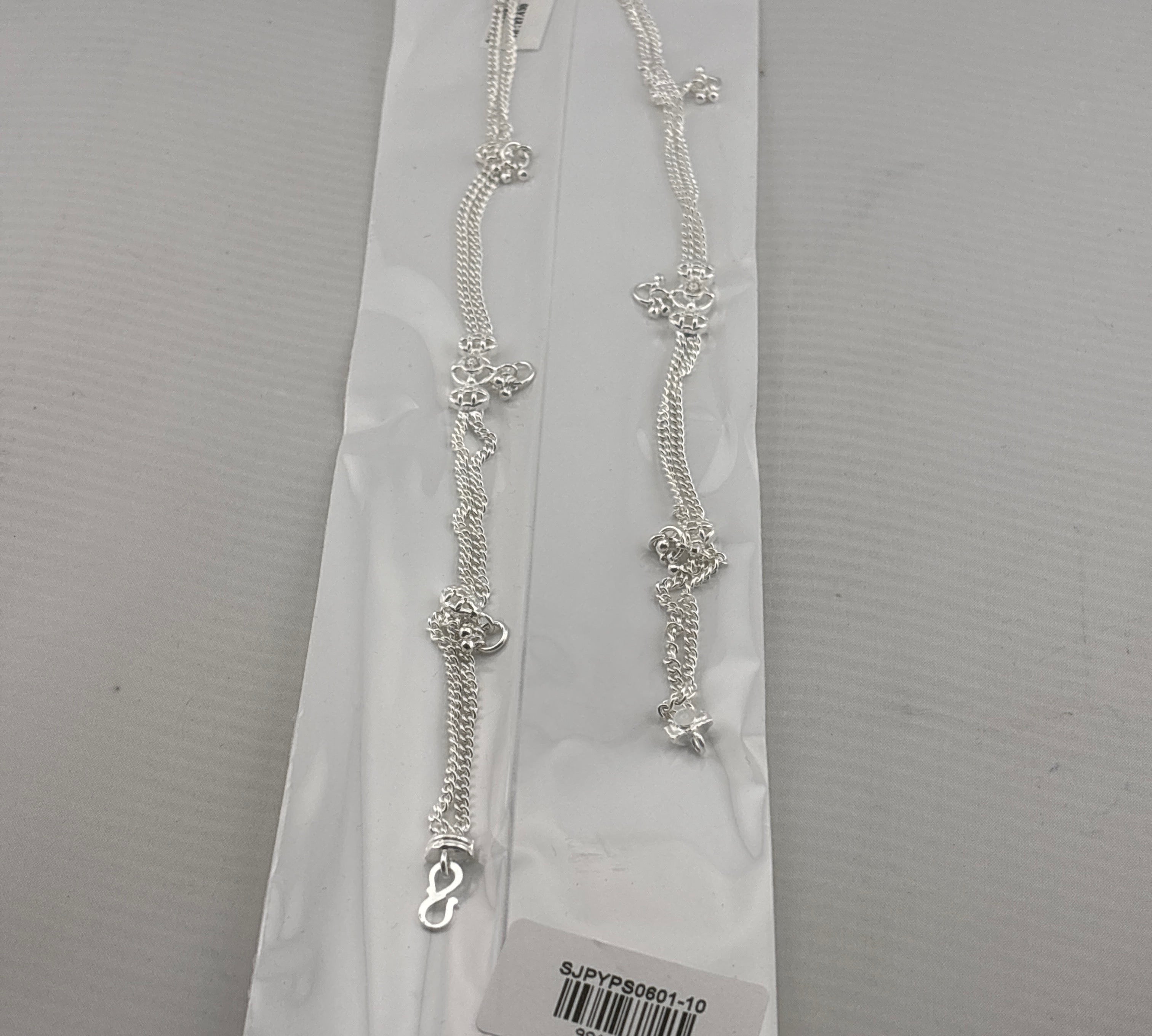 Double Chain Charm Silver Anklet – 99.9% Pure Silver – Weight:27g