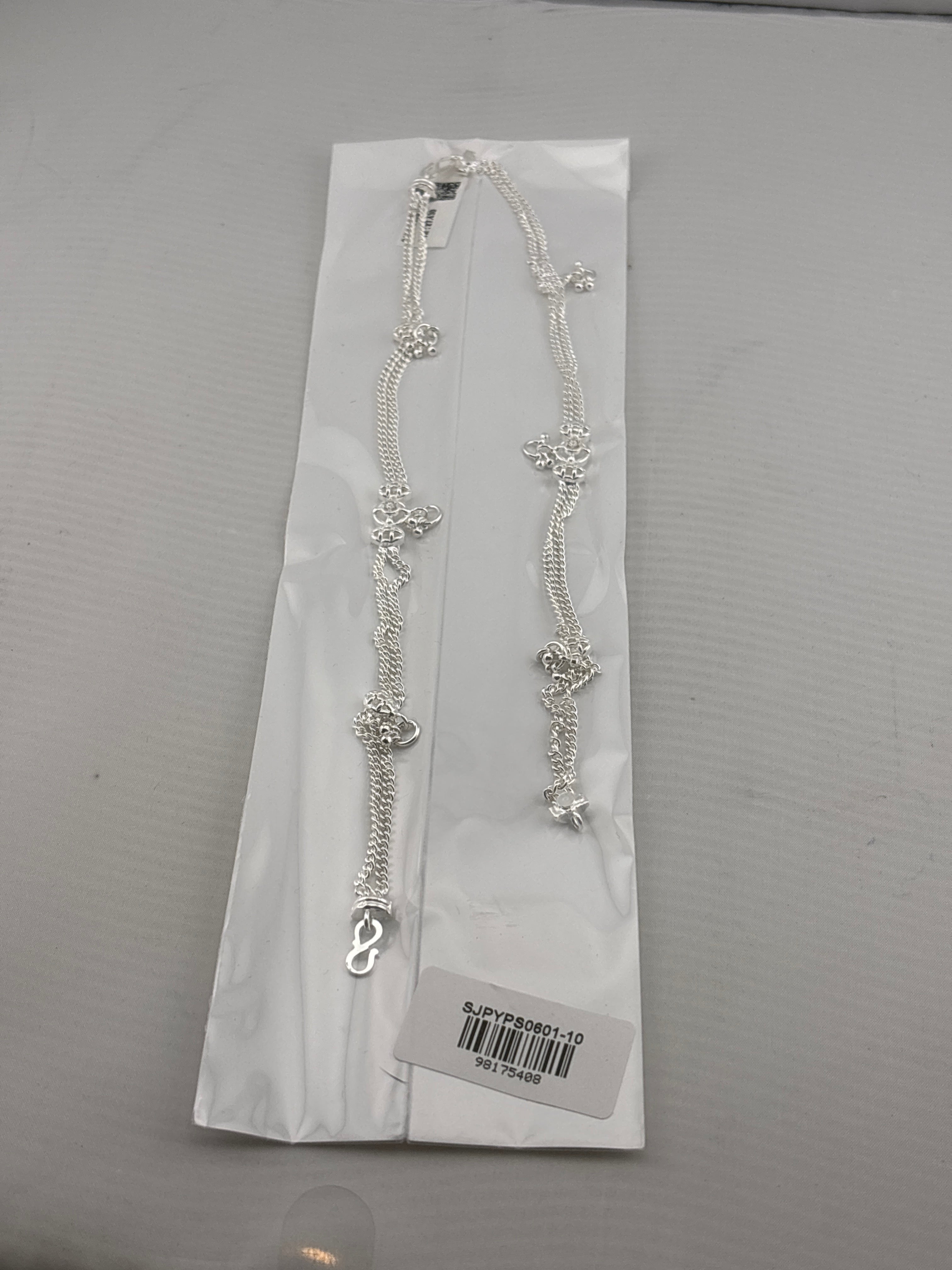 Double Chain Charm Silver Anklet – 99.9% Pure Silver – Weight:27g