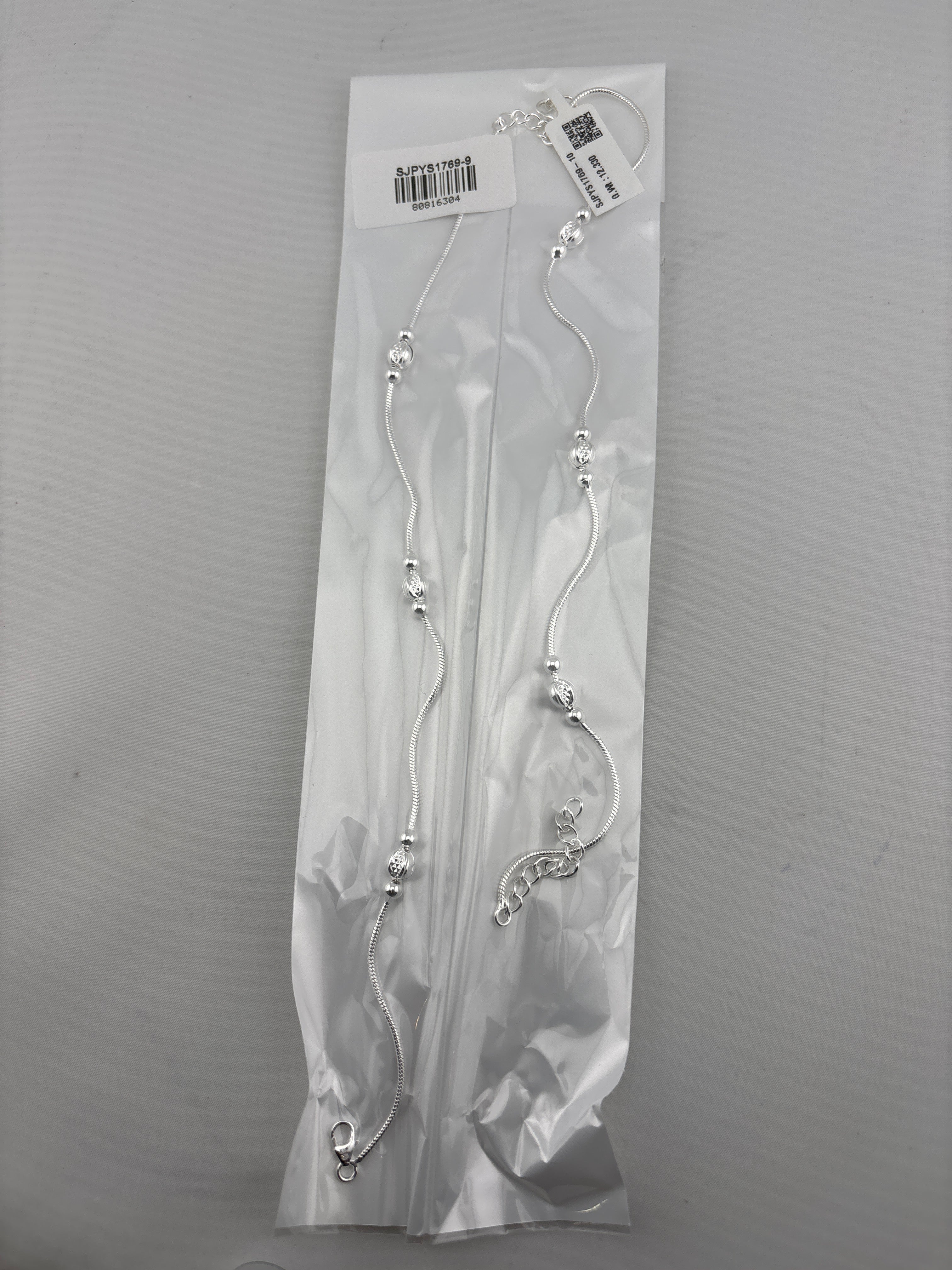 Dotted Bead Grace Silver Anklet – 99.9% Pure Silver – Weight:10g