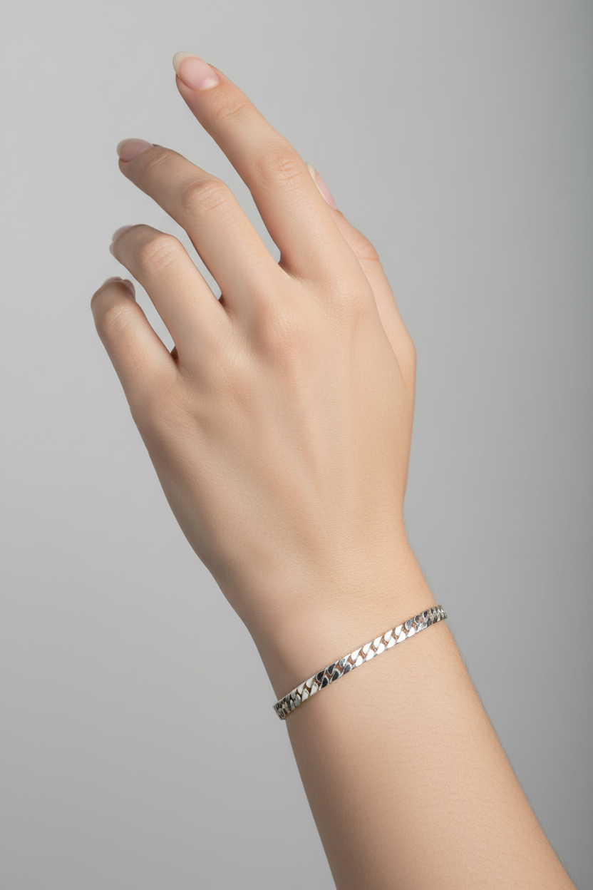 Silver Curb Link Bracelet 925 – Flat Chain