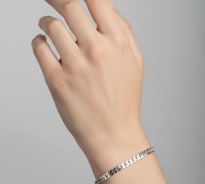Silver Curb Link Bracelet 925 – Flat Chain