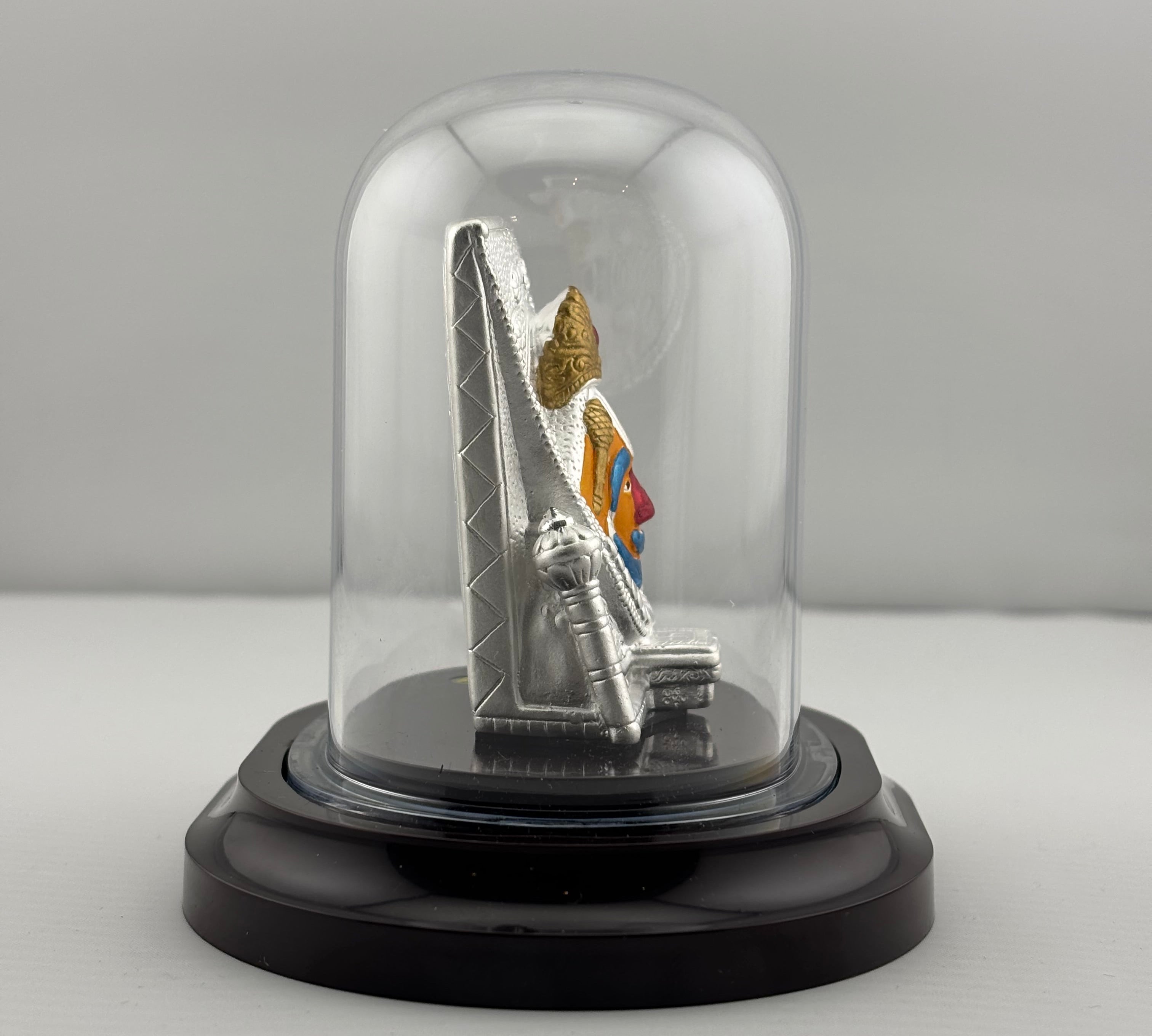 999 Pure Silver Salasar Balaji Idol in Protective Acrylic Dome – Divine Hanuman Murti for Temple & Gifting