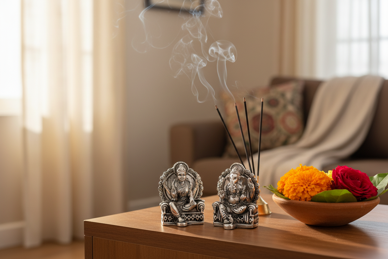 Silver Ganesh Lakshmi Idol 50gm – Spiritual Ganesh Lakshmi Murti for Temple Decor & Festivals