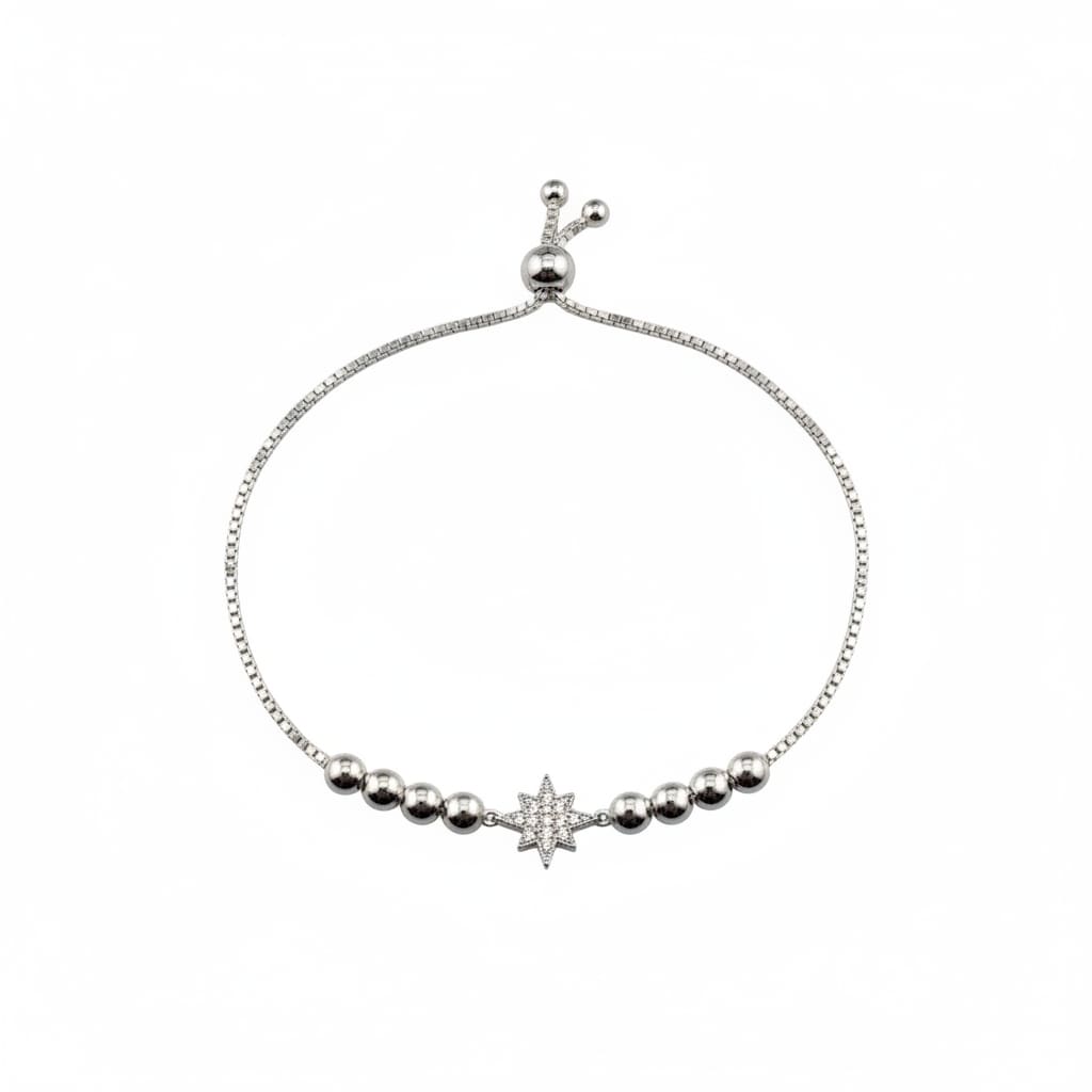 (92.5% purity) Sterling Silver Star CZ Adjustable Bracelet