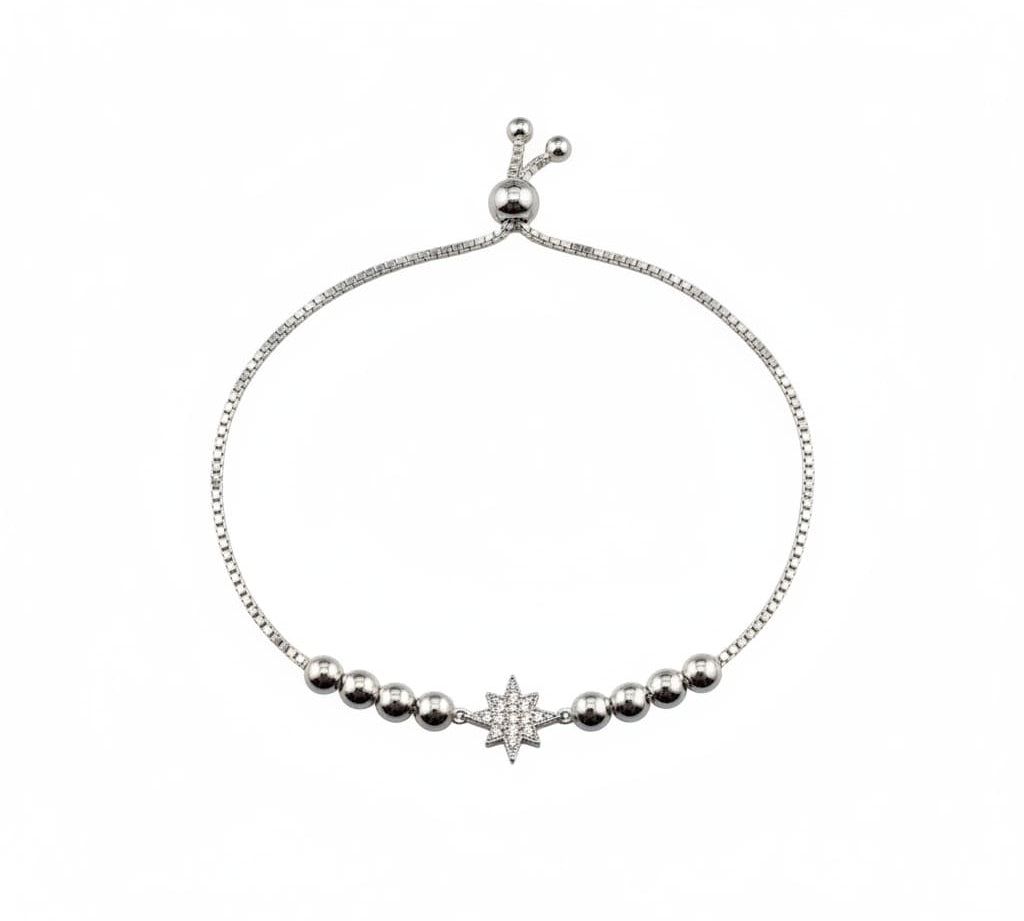 (92.5% purity) Sterling Silver Star CZ Adjustable Bracelet
