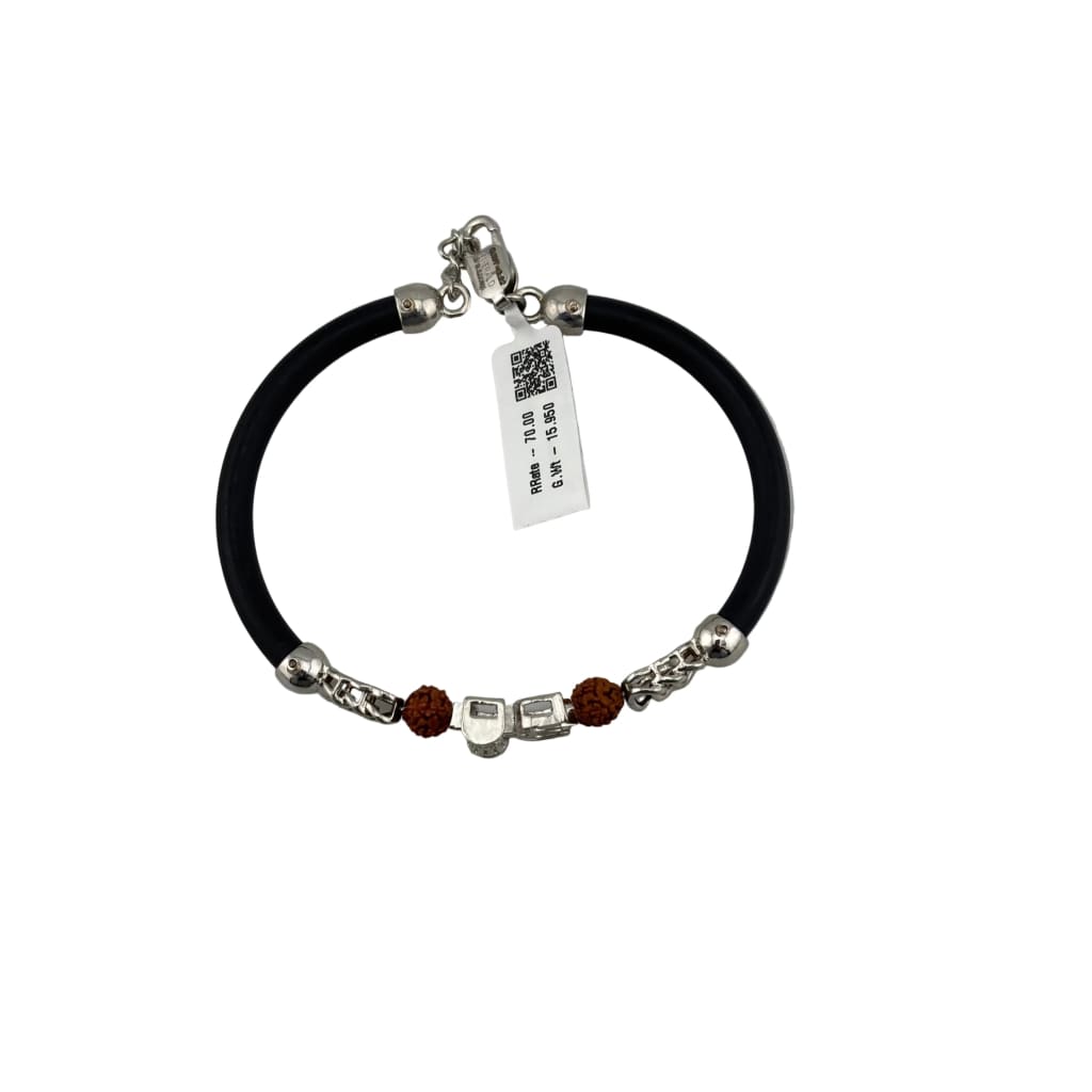 925 Silver Shiva Trishul Damru Nazariya Bracelet – Black Thread with Rudraksha silver idol