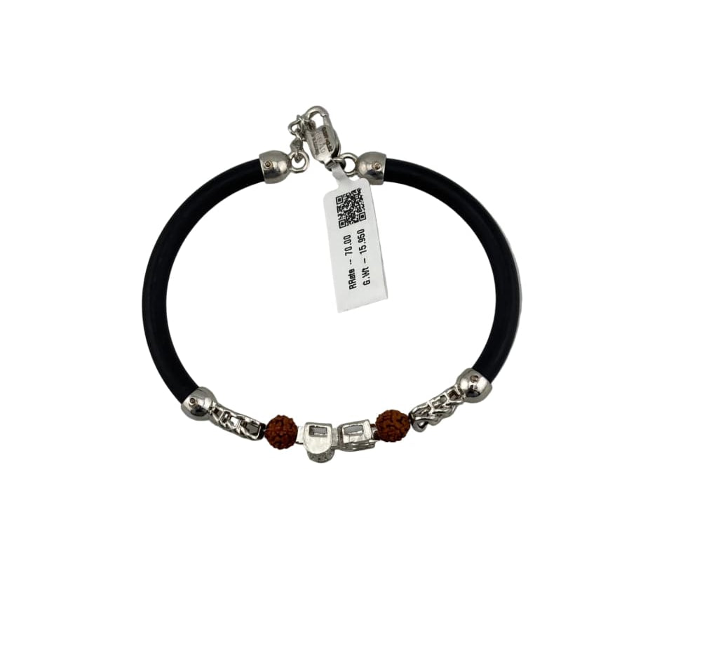 925 Silver Shiva Trishul Damru Nazariya Bracelet – Black Thread with Rudraksha silver idol