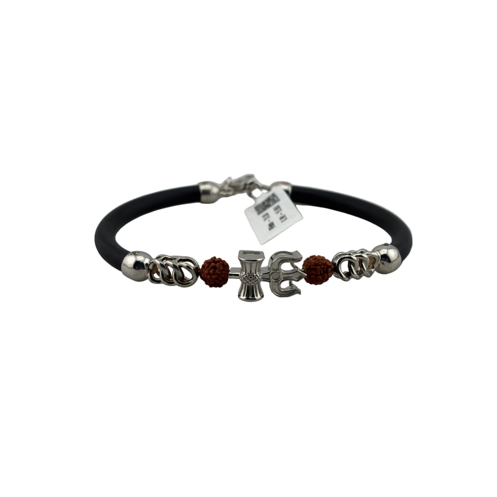 925 Silver Shiva Trishul Damru Nazariya Bracelet – Black Thread with Rudraksha silver idol