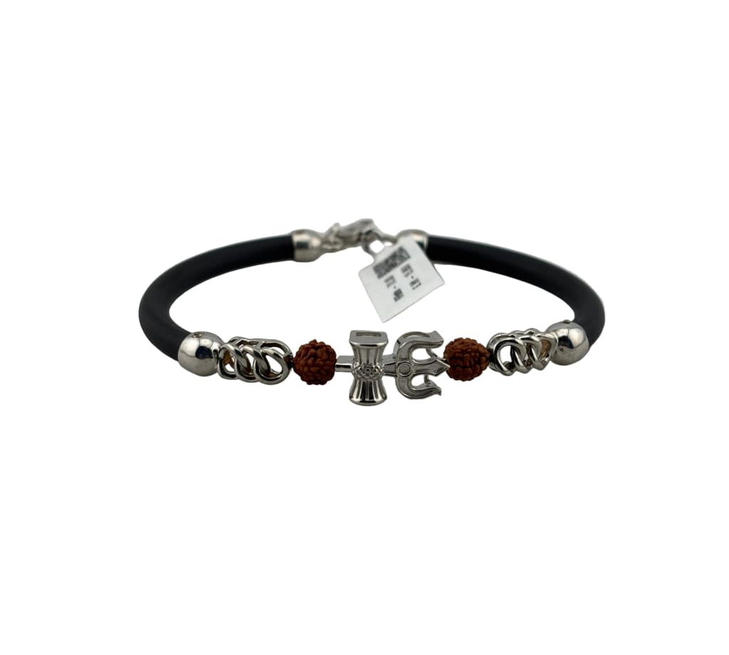 925 Silver Shiva Trishul Damru Nazariya Bracelet – Black Thread with Rudraksha silver idol