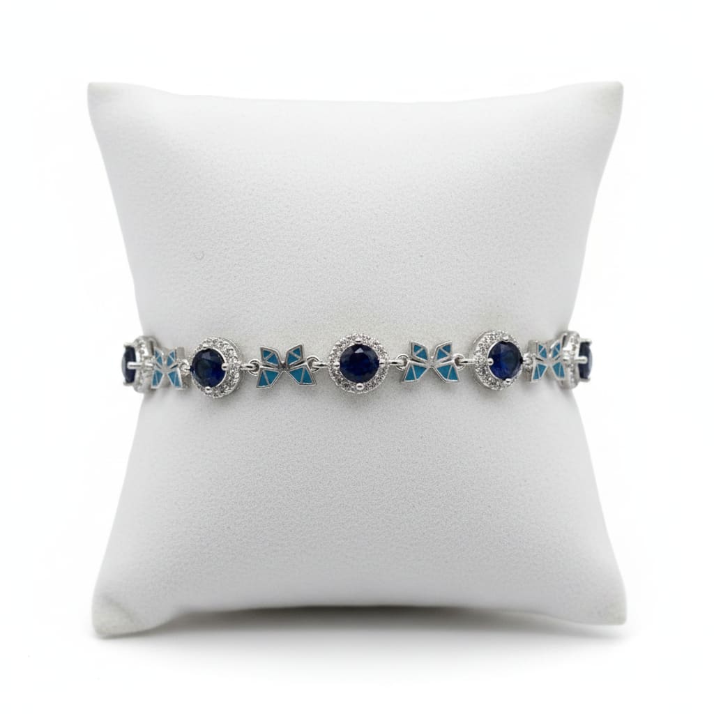 925 Sterling Silver (92.5% purity) Floral CZ Link Bracelet