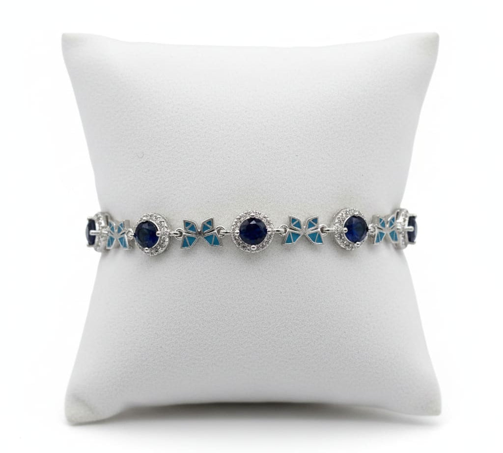 925 Sterling Silver (92.5% purity) Floral CZ Link Bracelet