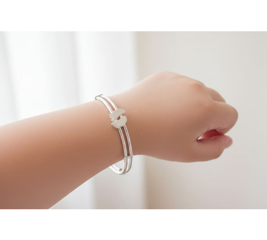925 Sterling Silver Baby Bracelet Cute Foot Charm Kada Adjustable Baby Bangle