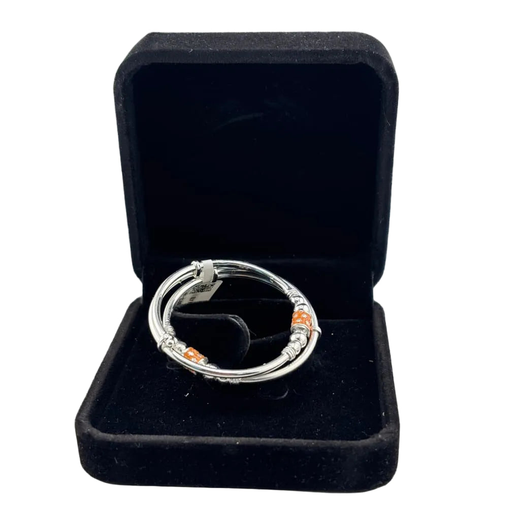 925 Sterling Silver Baby Kada Pair with Orange Charm Detail