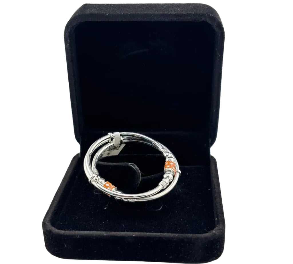 925 Sterling Silver Baby Kada Pair with Orange Charm Detail